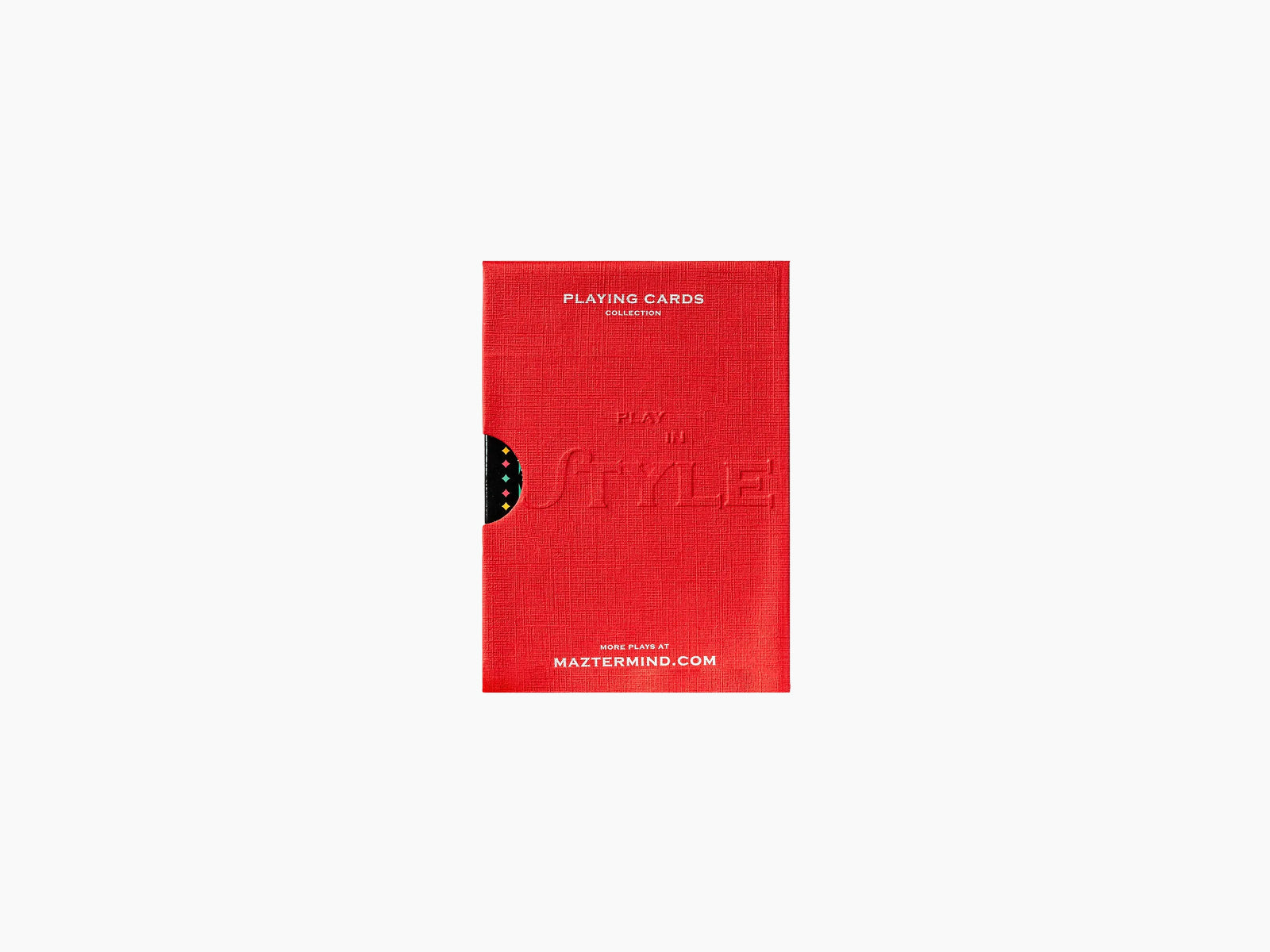 Red textured Ritual Masks playing cards package with a black side panel peeking out
