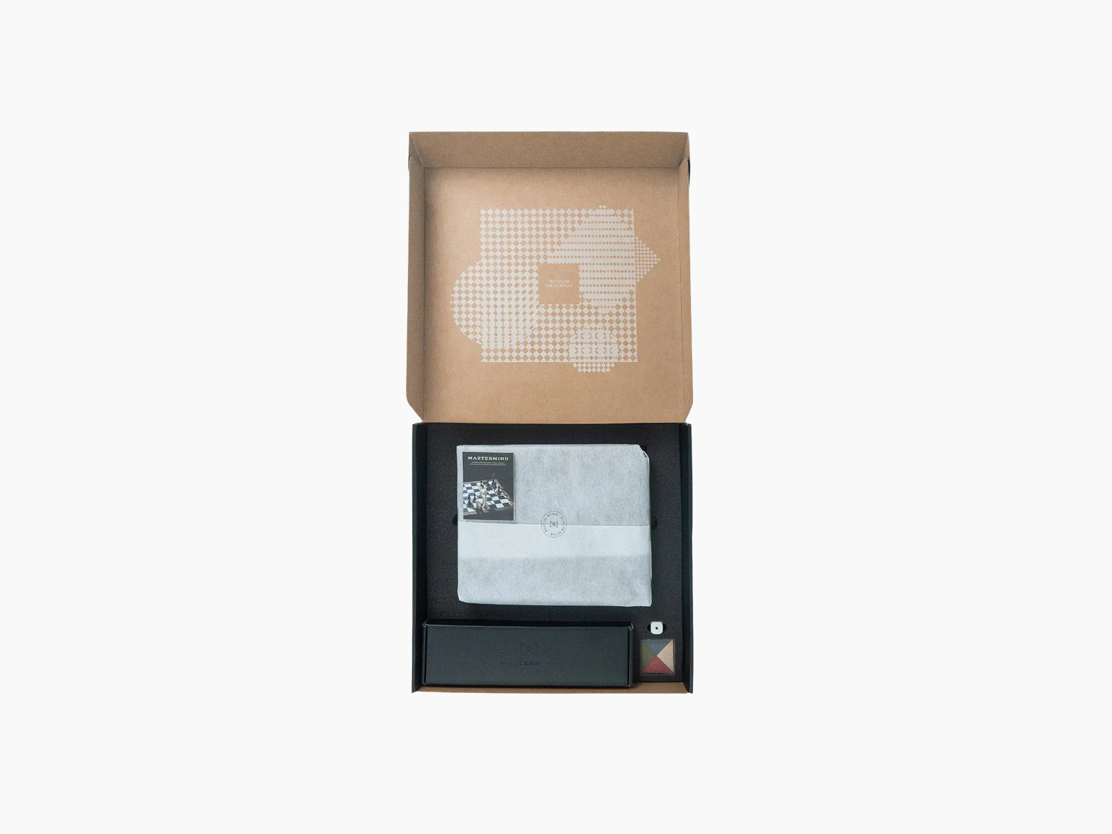 Open Trojan Horse Race Ludo box showing a pinewood set and small accessories in a black inner tray