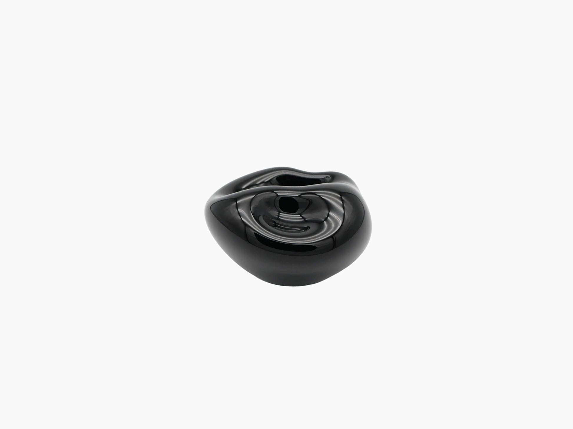 Vessel Small Obsidian Black viewed from above showing a sculpted opening and glossy surface