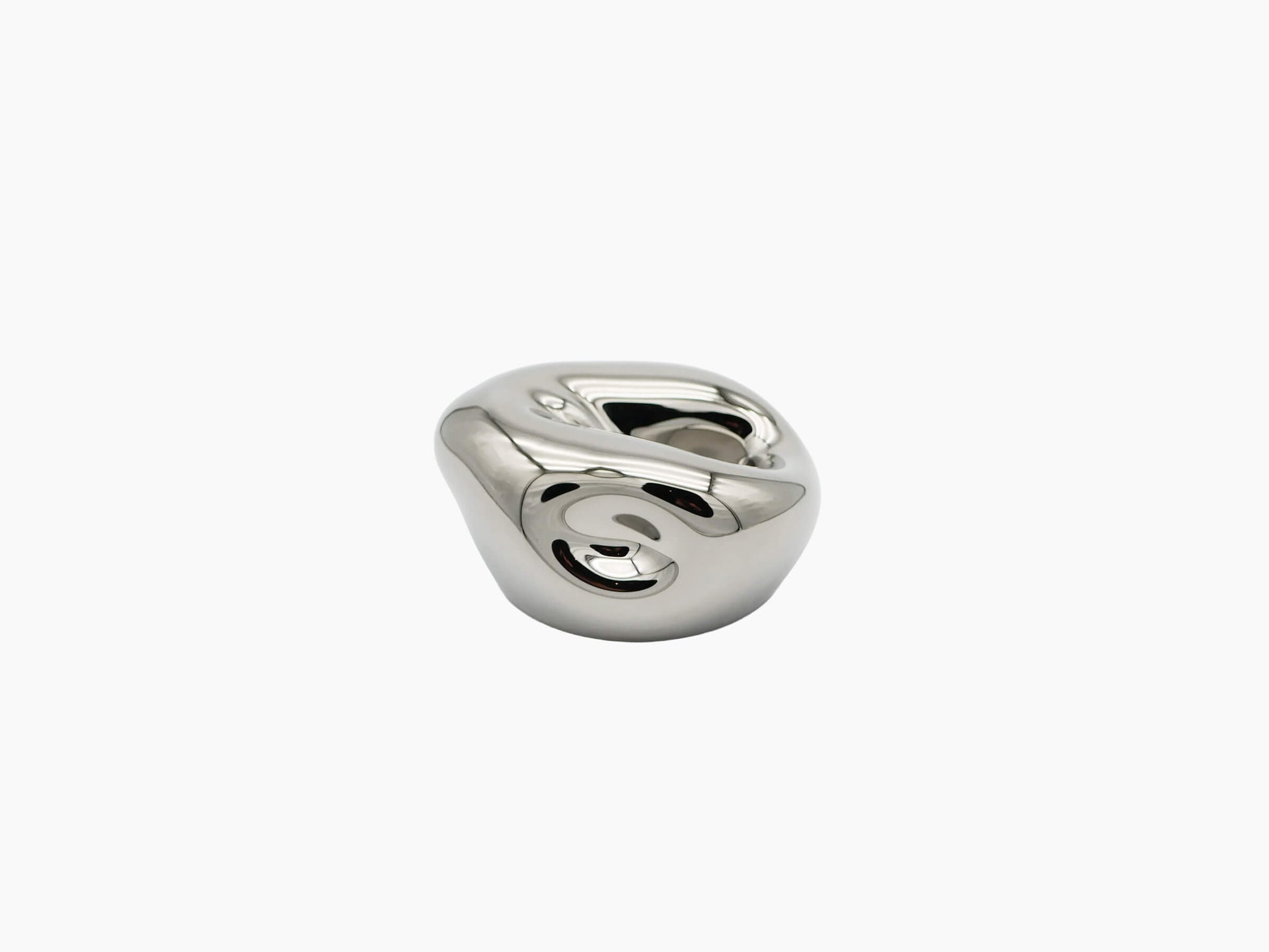 Mercury Silver Vessel Small from a side angle showing a compact rounded form with a central opening.
