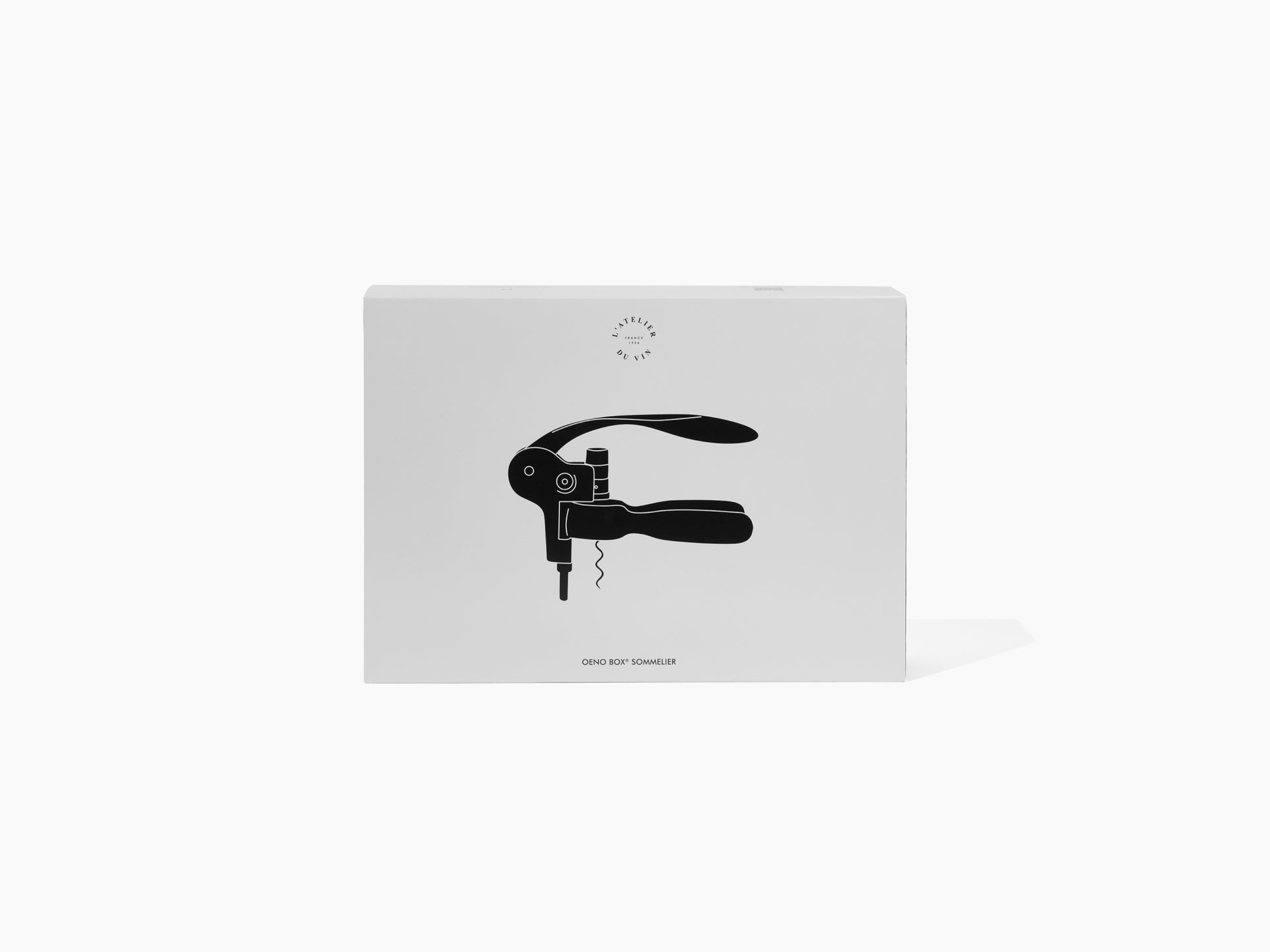 White Oeno Box Sommelier packaging featuring a bold black illustration of a corkscrew.