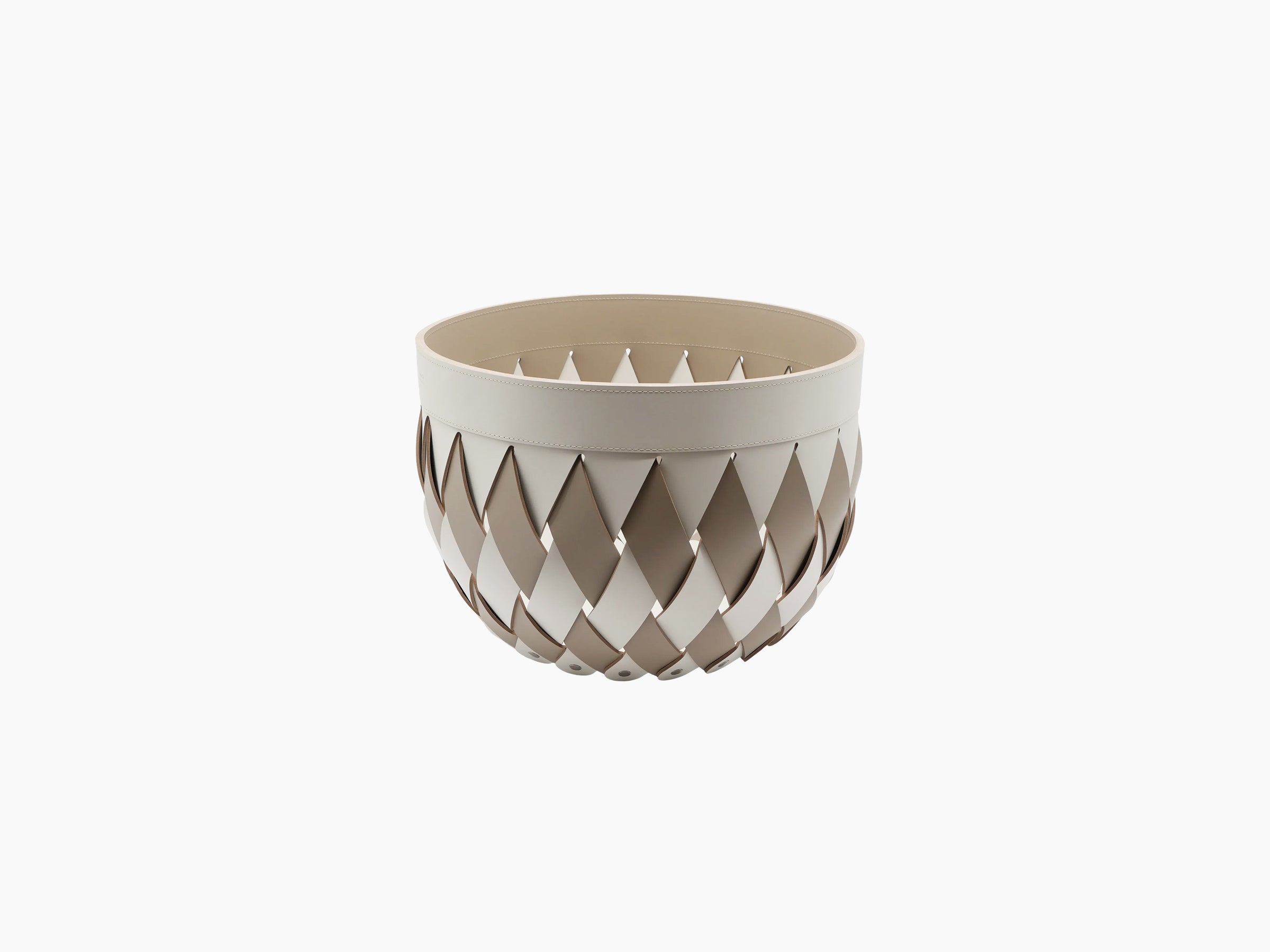 Canaria Small Basket braided Antibes leather with a diamond pattern in cream tones and nail accents