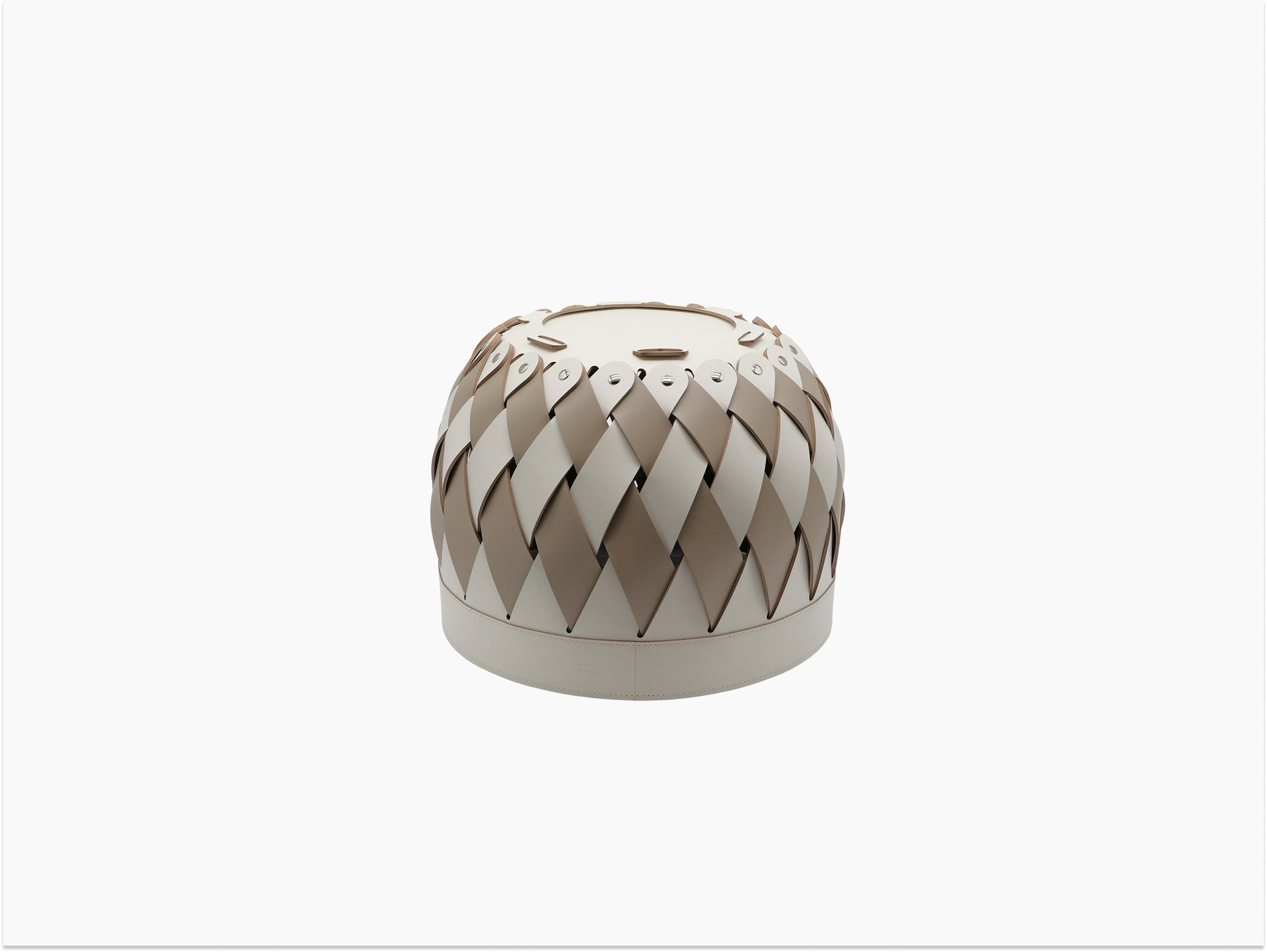 Canaria Small Basket in beige and ivory braided leather with a domed lid and nail accents