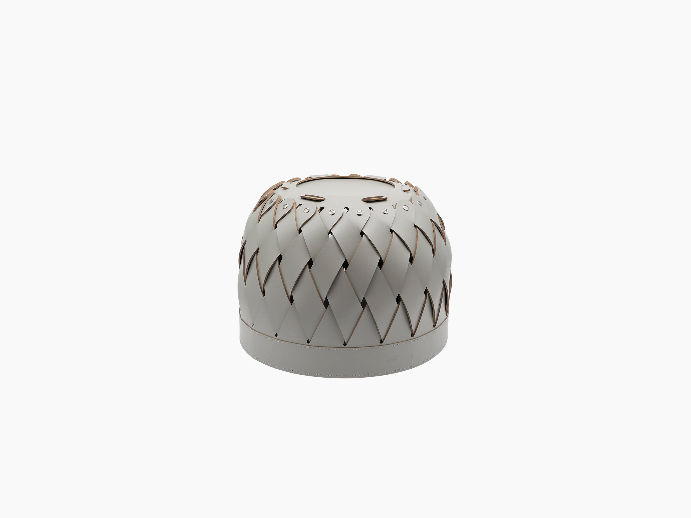 Beige Canaria small basket with a woven leather lid and metal nail accents