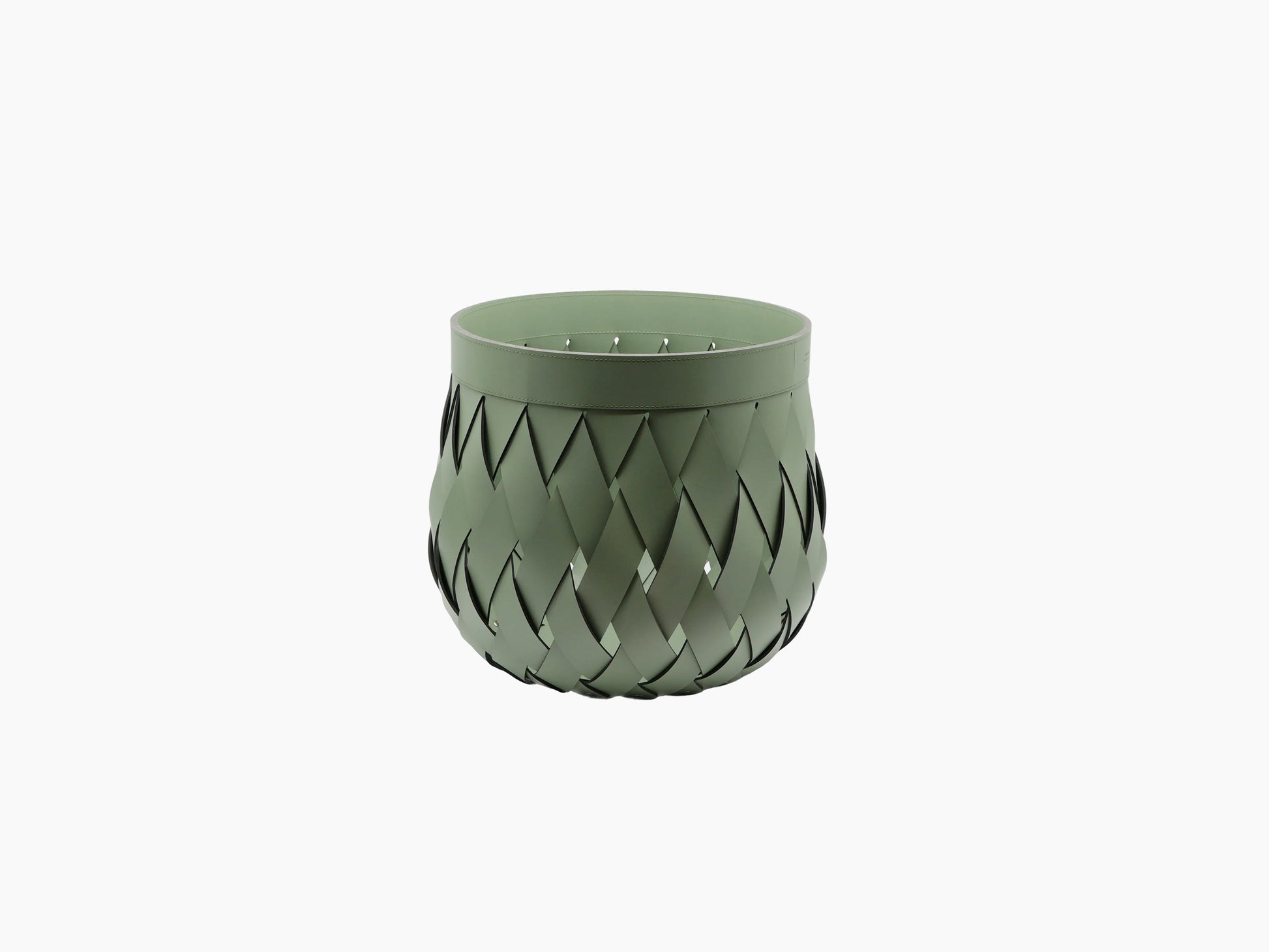 Green Canaria medium basket with braided leather diamonds and a smooth top rim