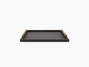 Large Dafne Tray with a dark leather surface and two light wood handles