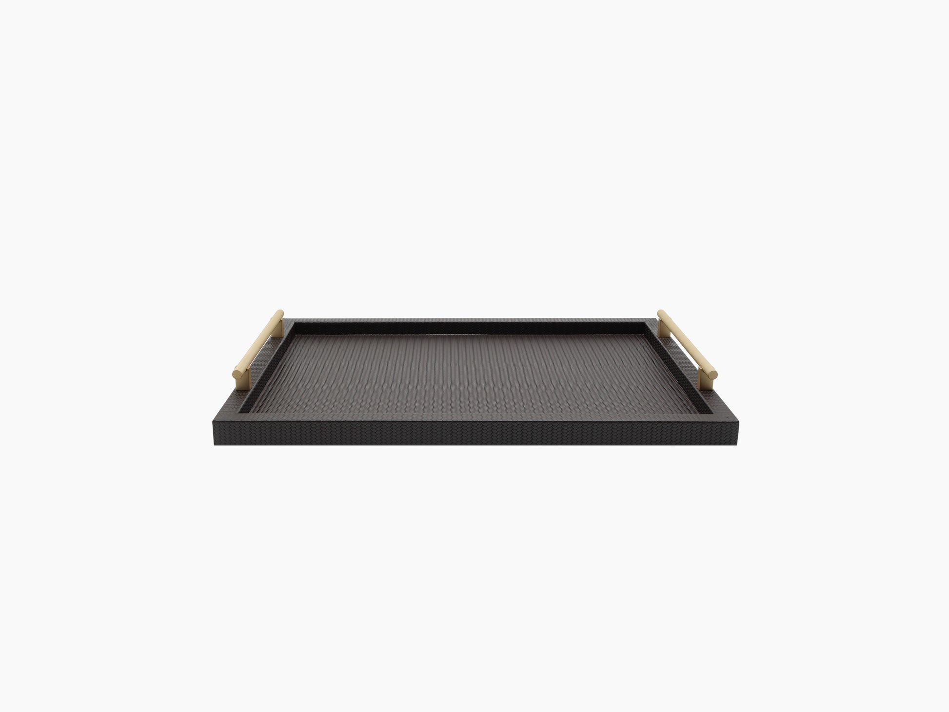 Large Dafne Tray with a dark leather surface and two light wood handles
