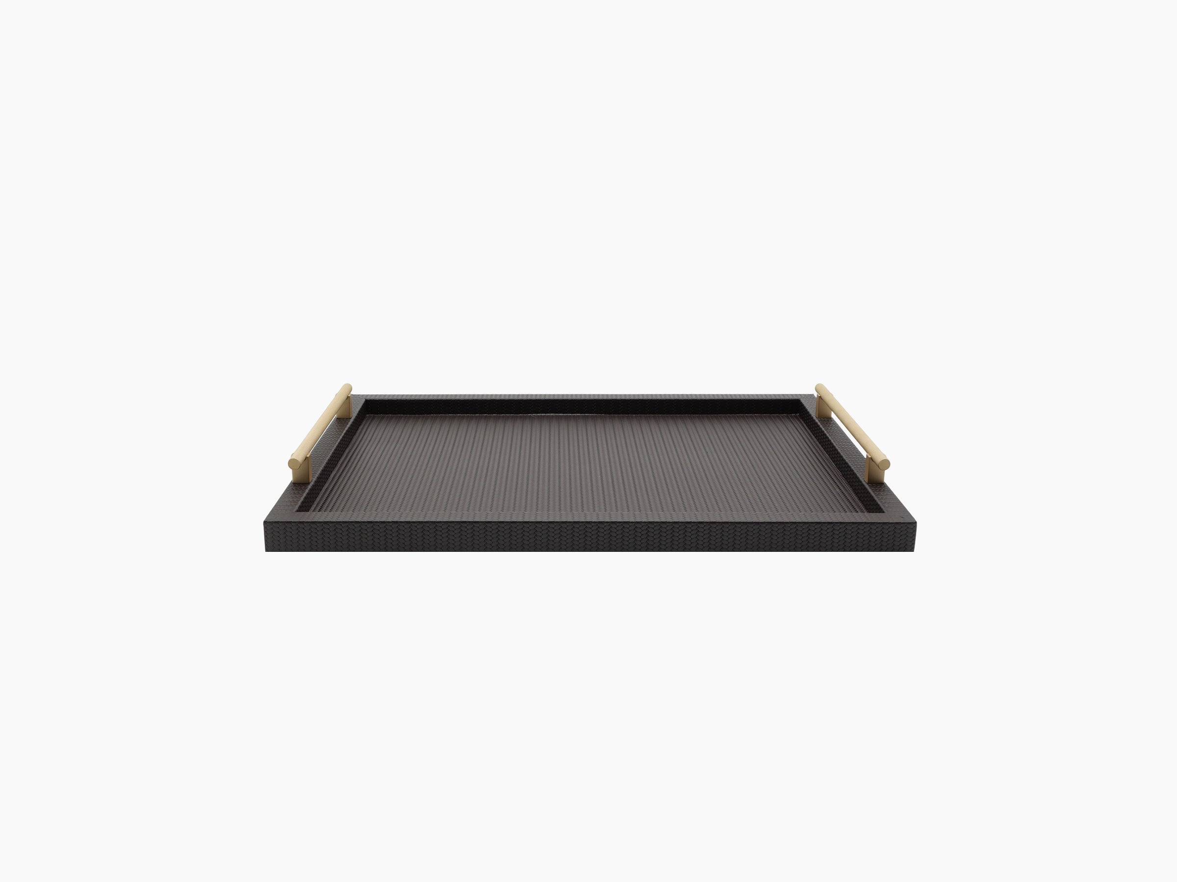 Large Dafne Tray with a dark leather surface and two light wood handles