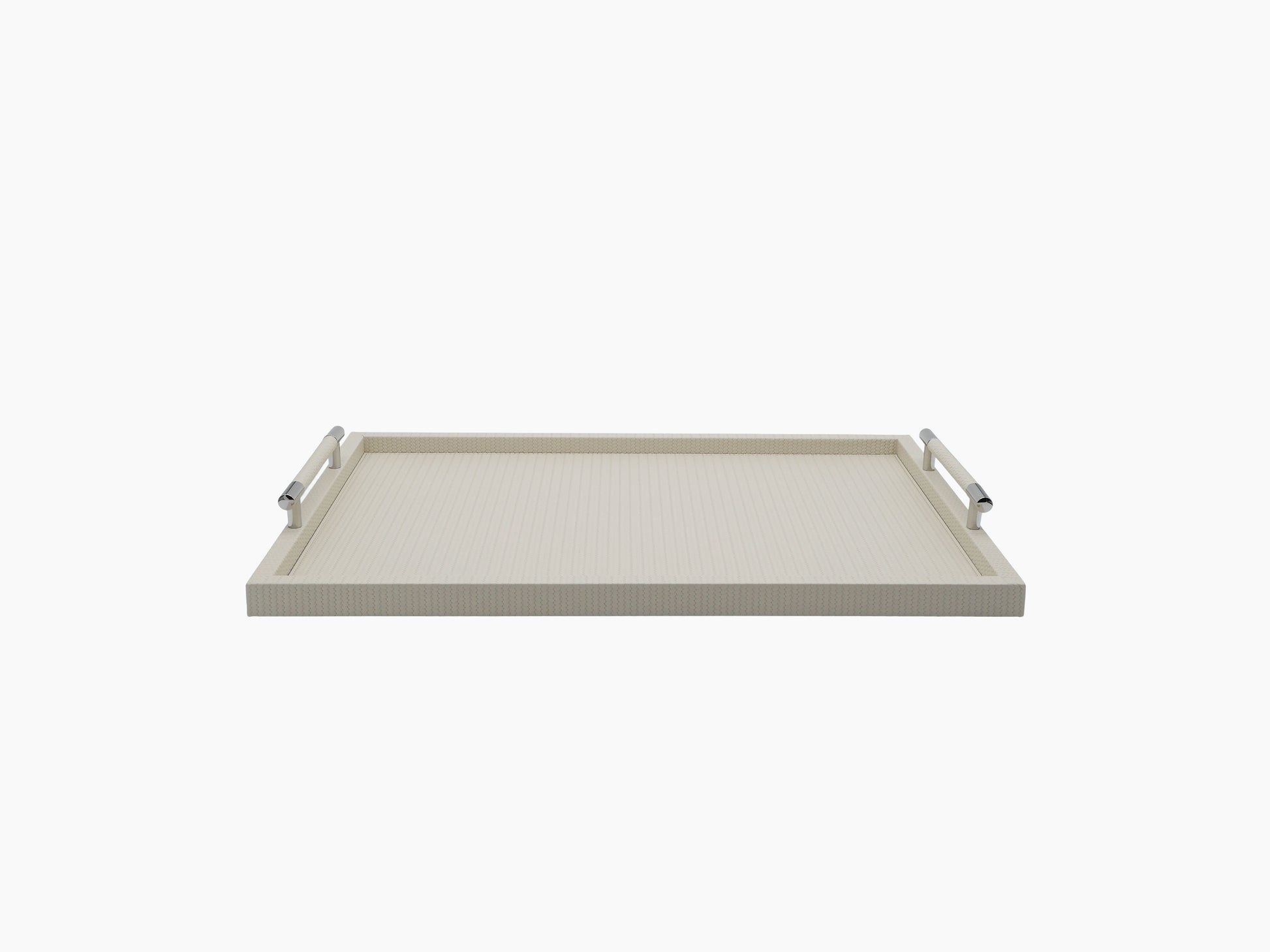 Large Dedalo Tray in beige Florentine leather with chrome handles.
