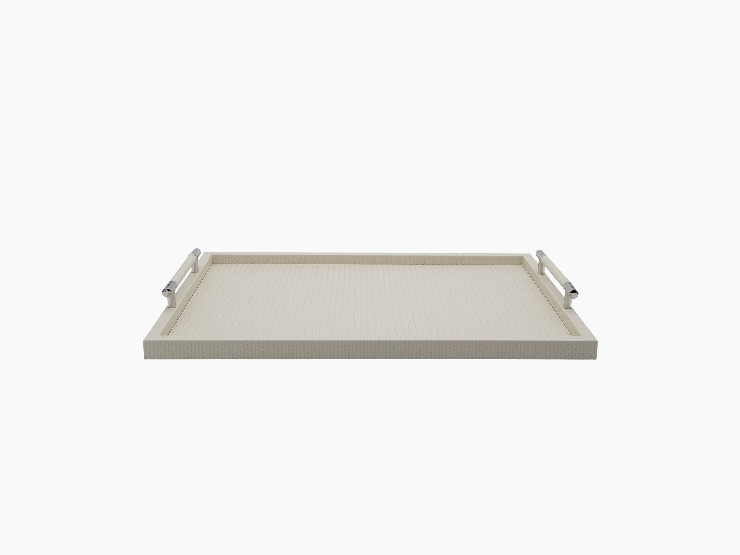 Large Dedalo Tray in beige Florentine leather with chrome handles.
