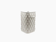 Demetra Basket tall grey leather woven laundry basket with a flat lid