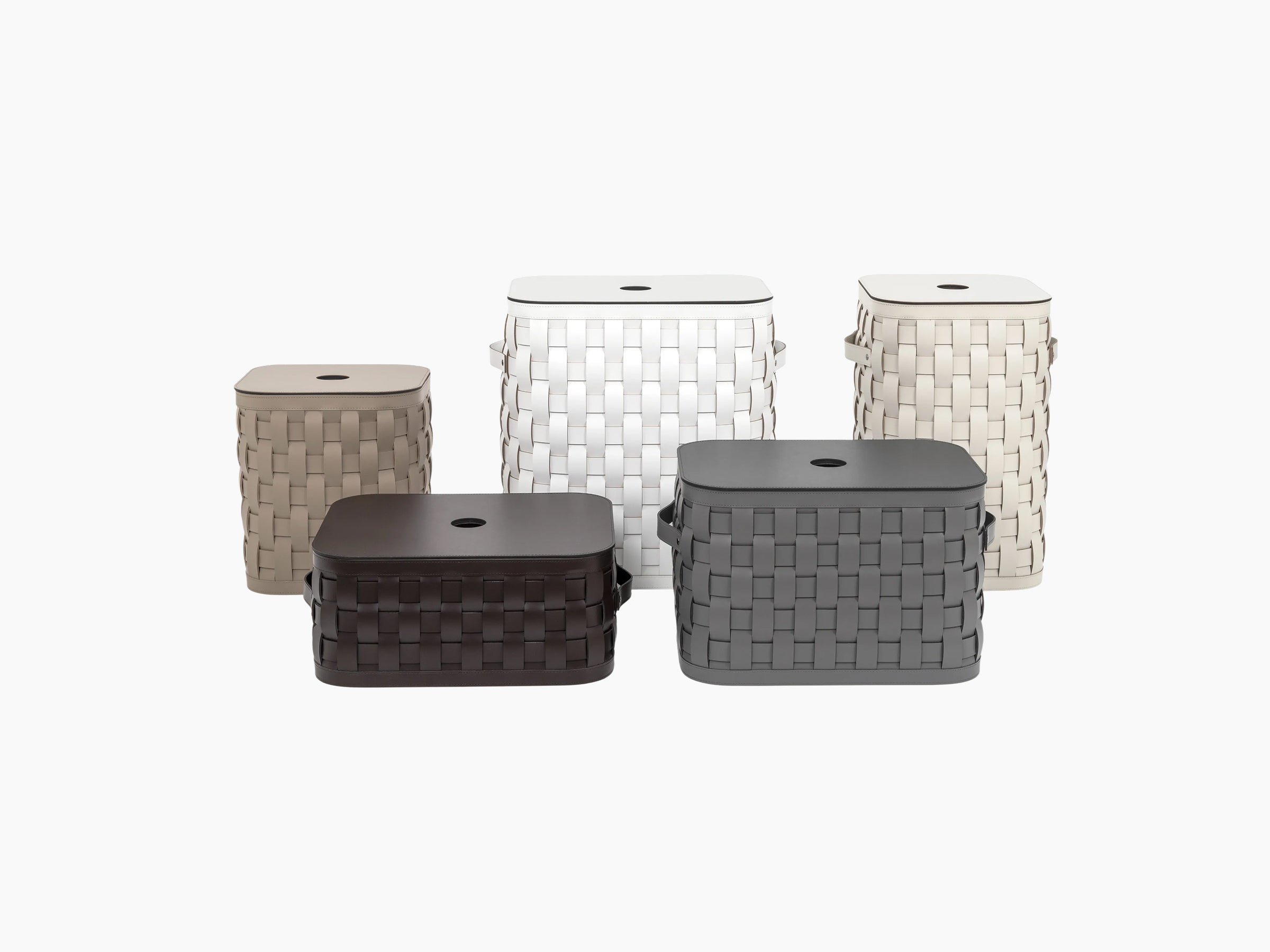Demetra Basket color range with lids in neutral tones arranged together