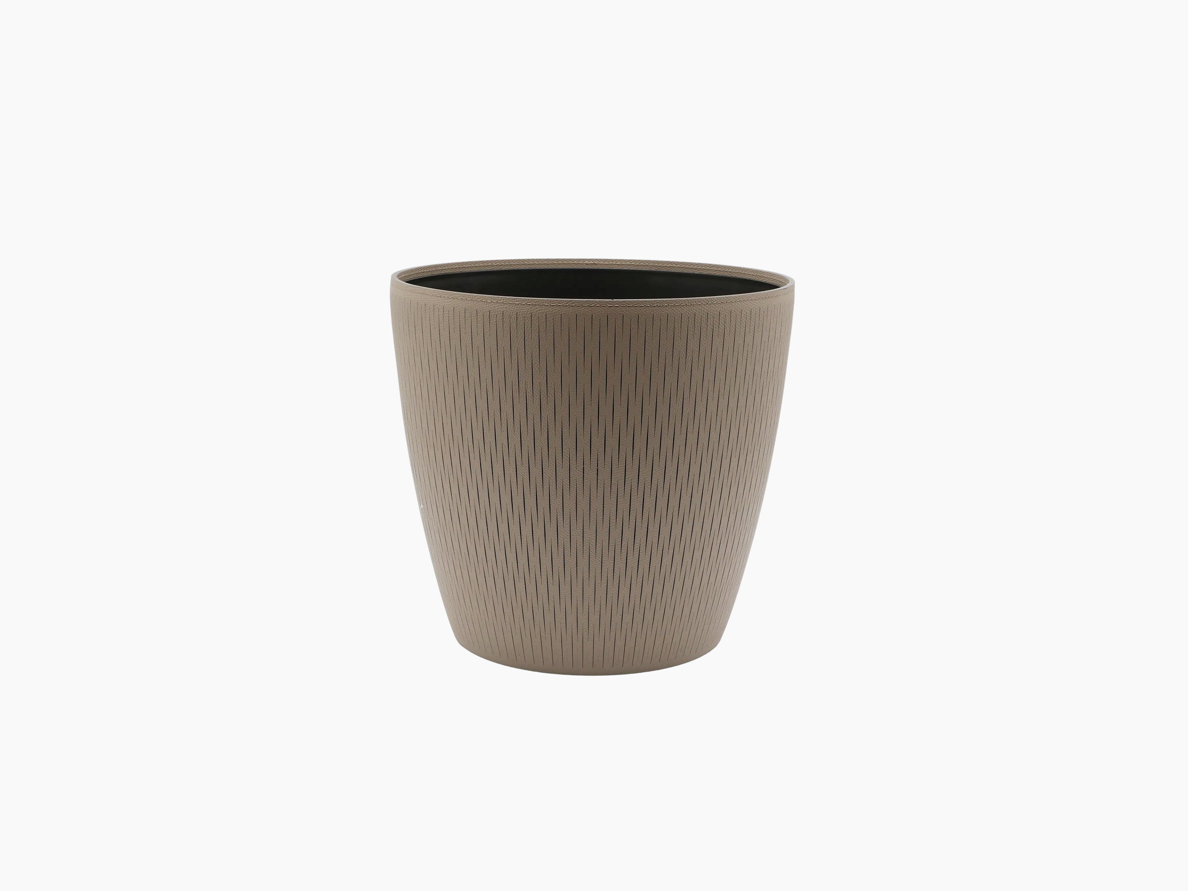Large Silvy flower pot in warm beige with a fine ribbed surface