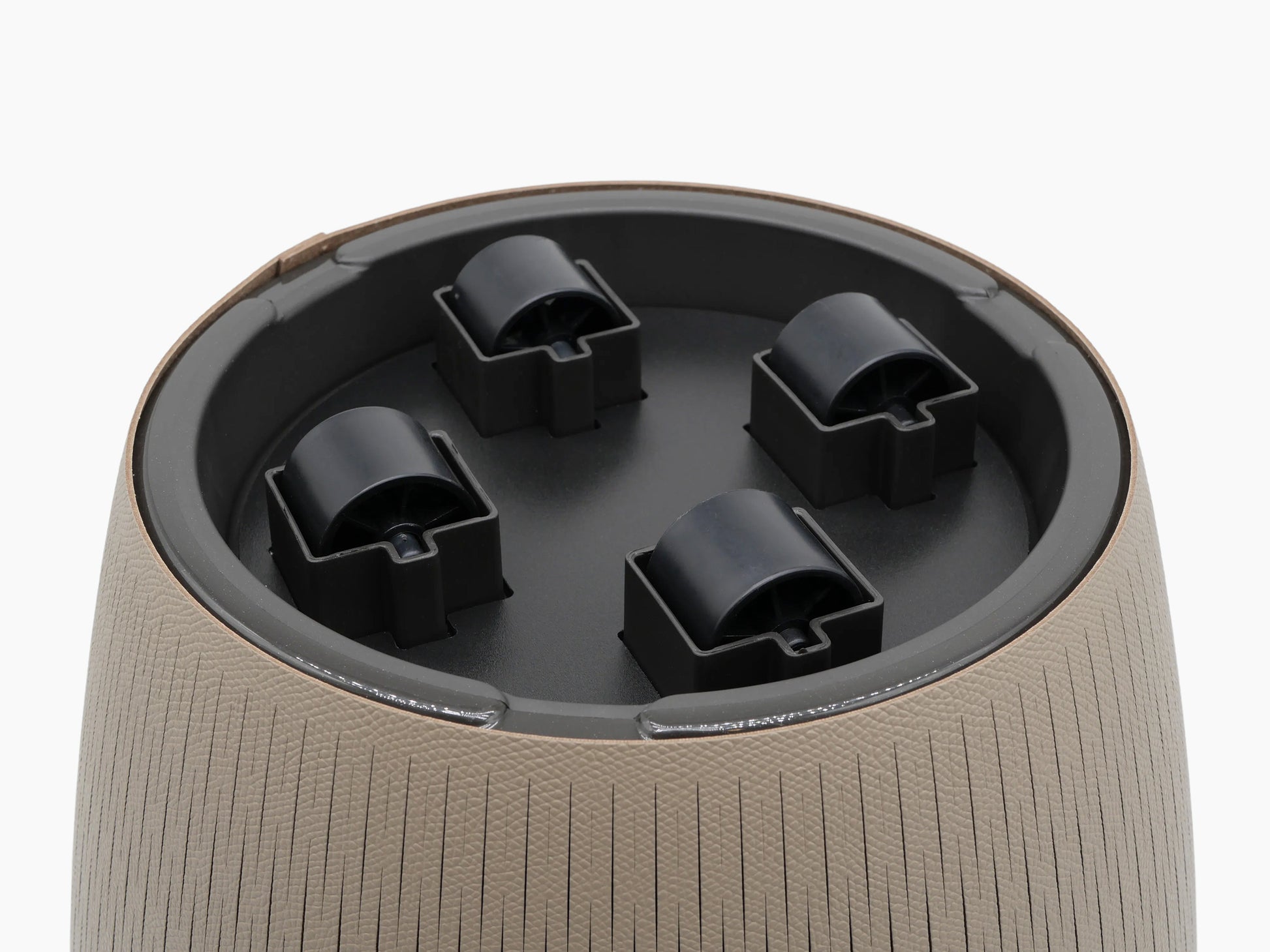 Inside view of Large Silvy Flower Pot showing dark base and five wheel housings.