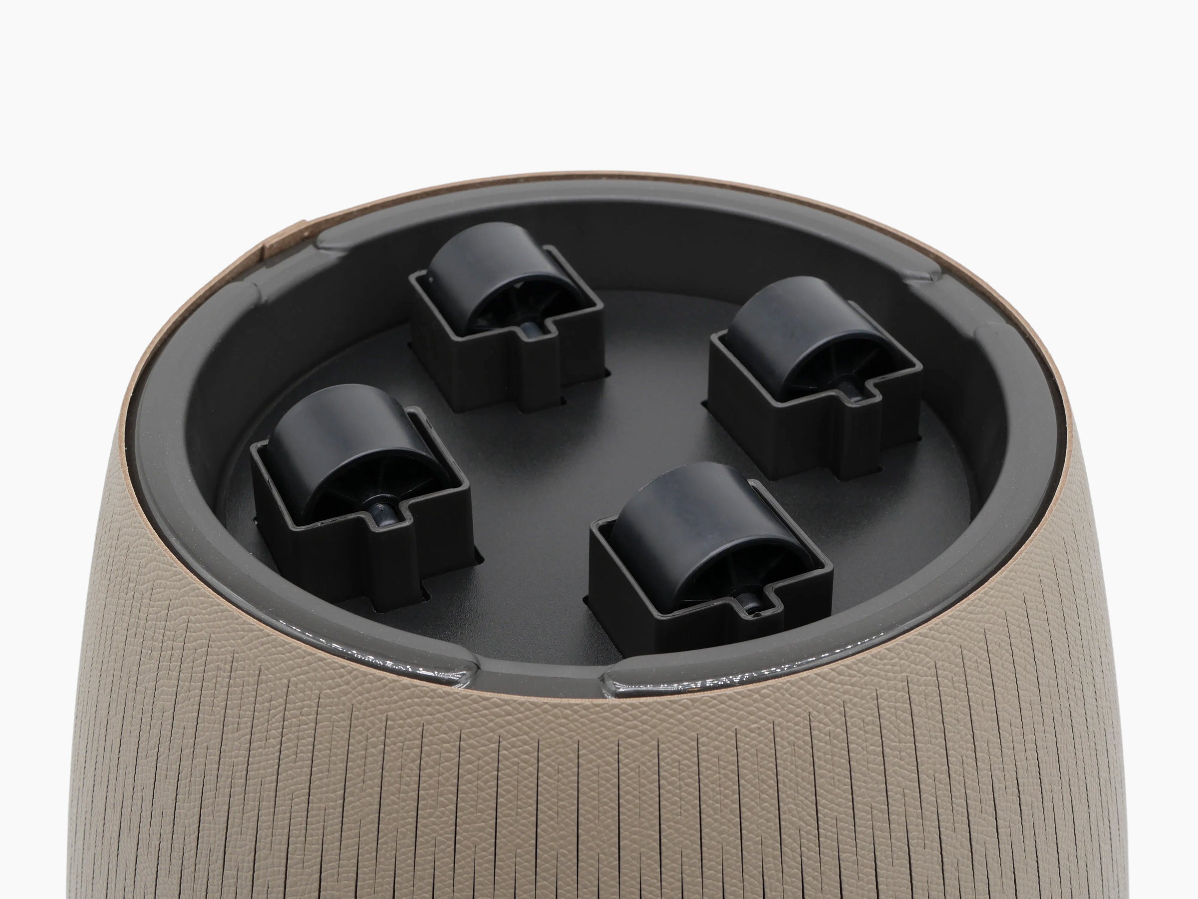 Inside view of Large Silvy Flower Pot showing dark base and five wheel housings.