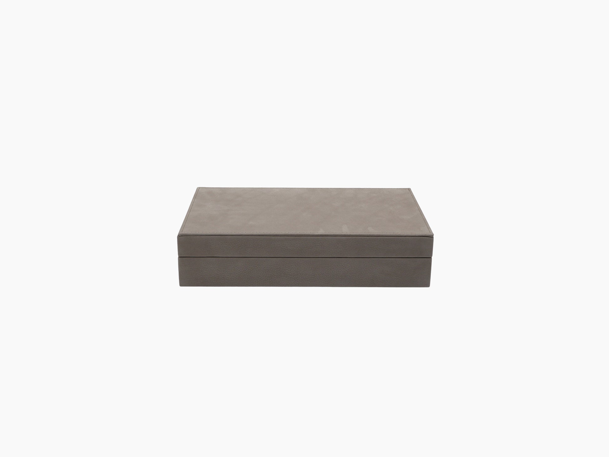 Prestige Jewellery Box in beige textured leather with gold accents, closed.
