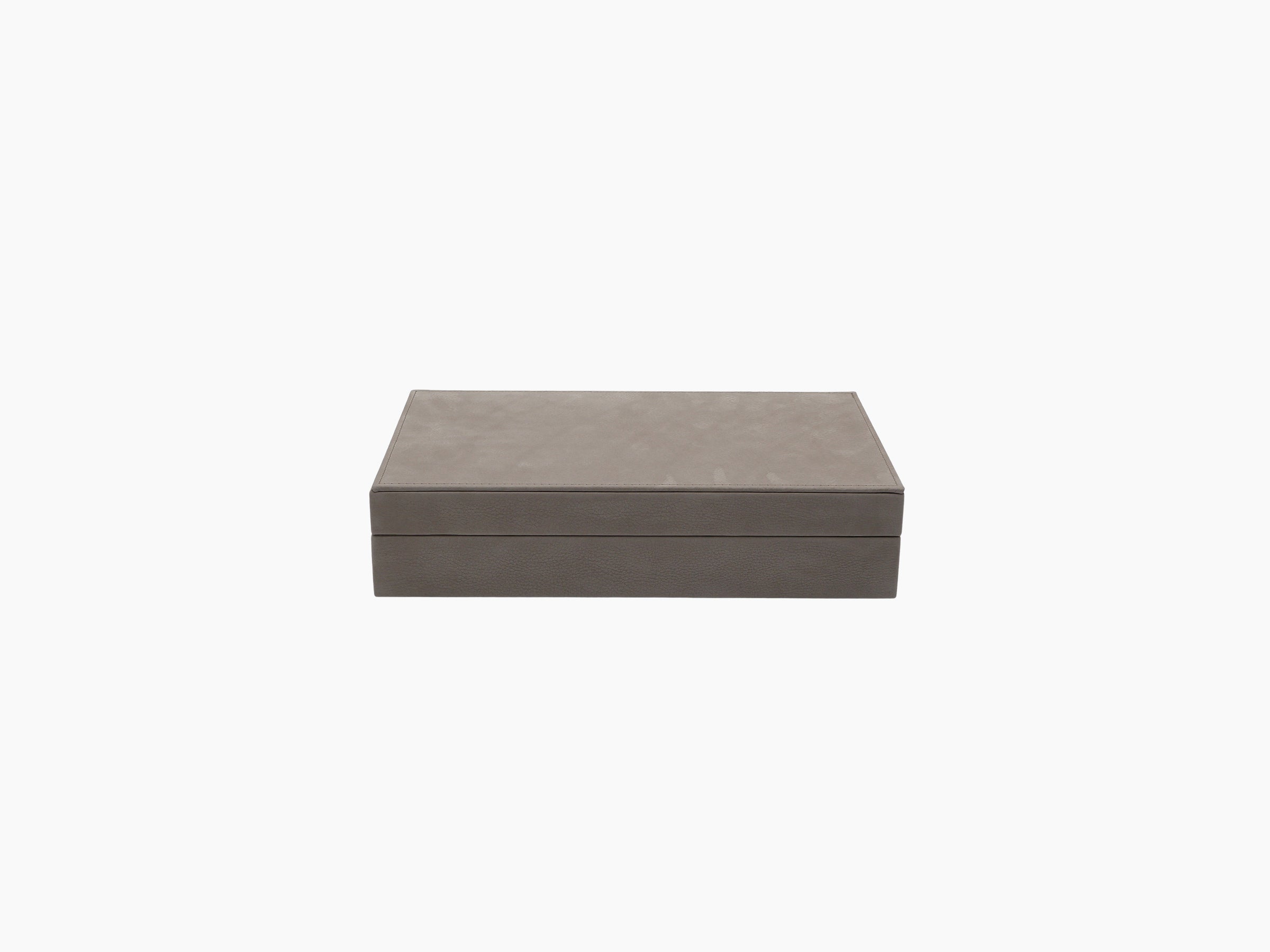 Prestige Jewellery Box in beige textured leather with gold accents, closed.