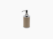 Olimpia round soap dispenser with beige leather wrap and chrome pump