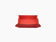 Red leather square trinket medium tray with raised sides and gold-tone corner studs