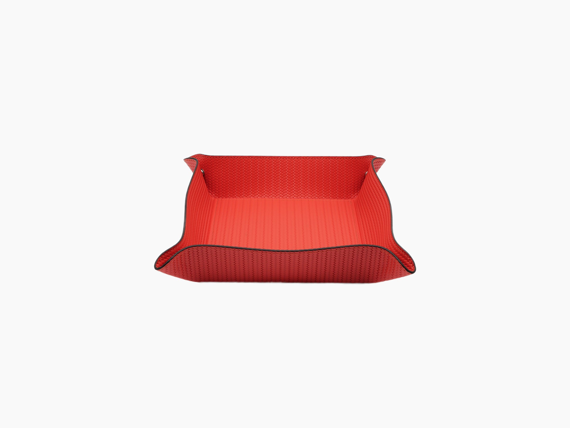 Red leather square trinket medium tray with raised sides and gold-tone corner studs