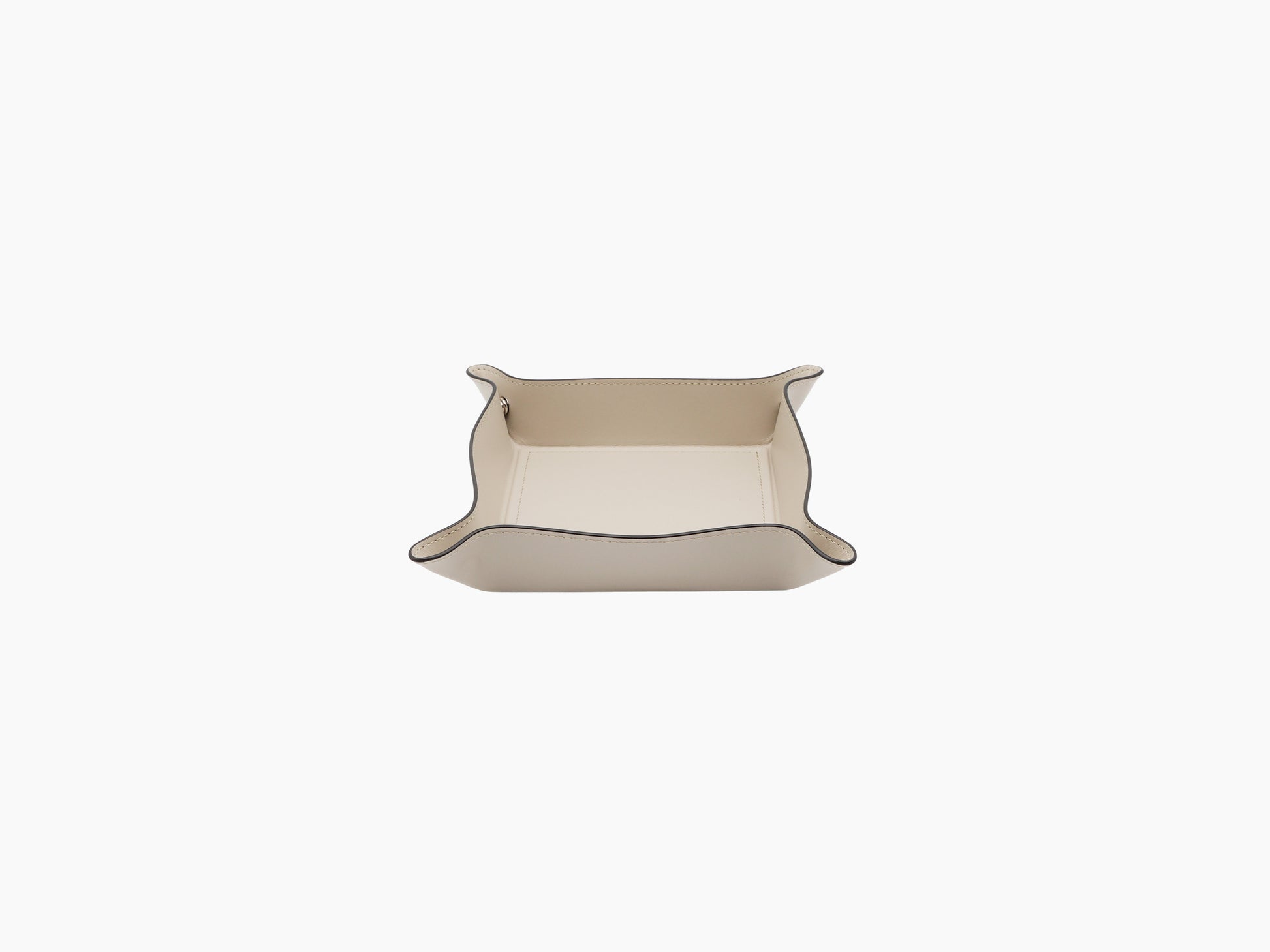 Top-down view of Square Trinket Small Tray in light beige leather with rounded corners and subtle edge stitching.