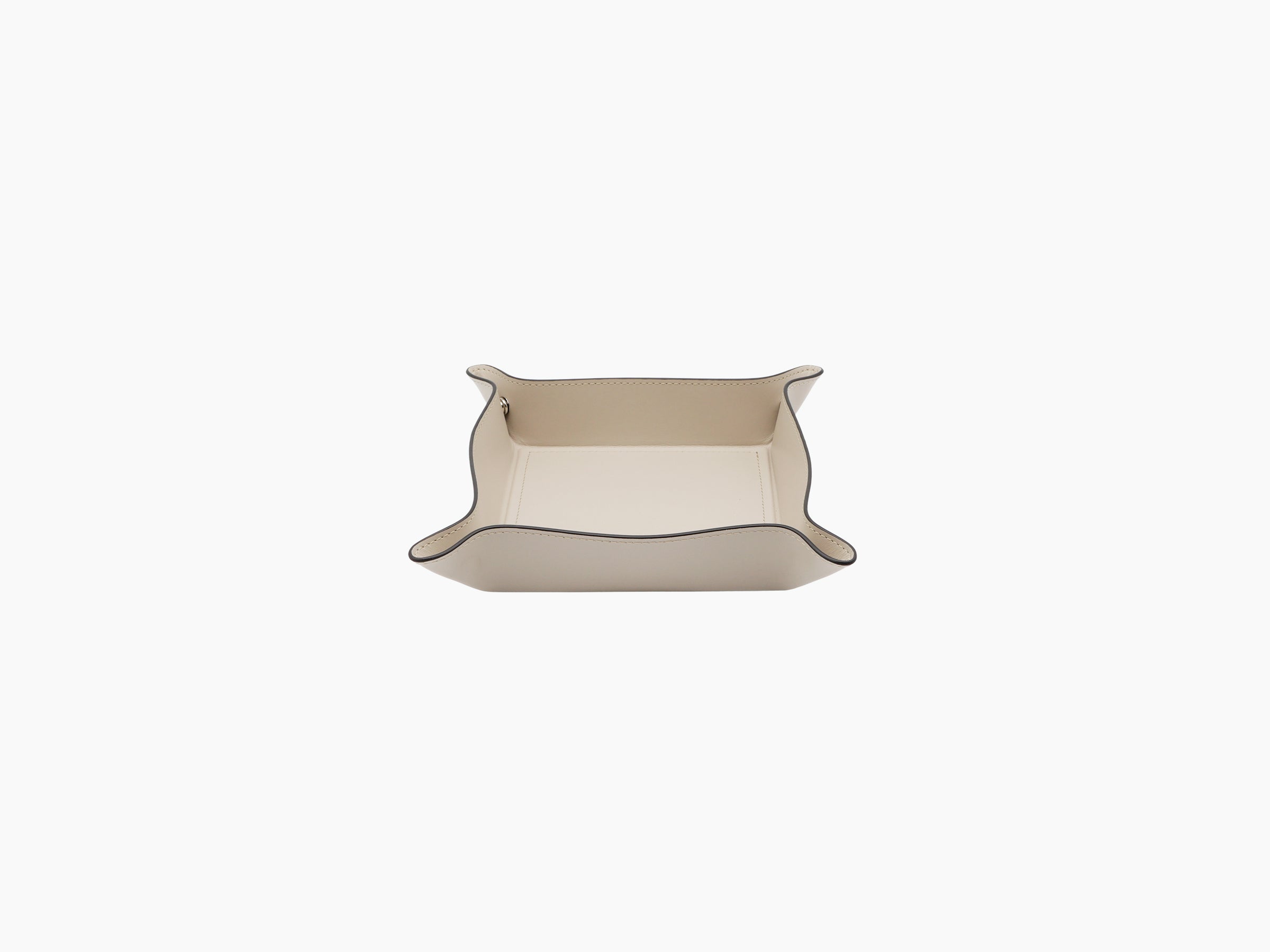 Top-down view of Square Trinket Small Tray in light beige leather with rounded corners and subtle edge stitching.