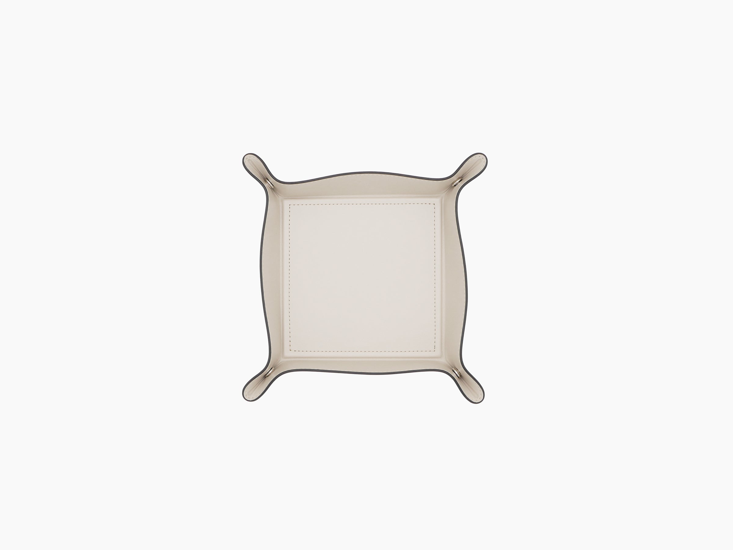 Top-down view of cream leather Square Trinket Small Tray with gold-tone corner studs