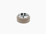 Vento Ashtray with rotating chrome cover and beige textured leather outer wrap