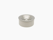 Vulcano ashtray with beige leather wrap and brushed chrome interior