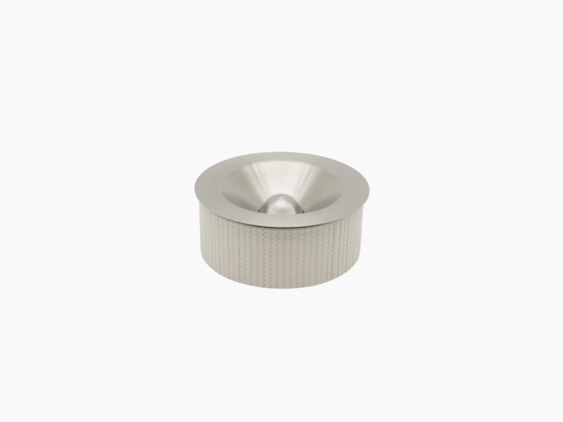 Vulcano ashtray with beige leather wrap and brushed chrome interior