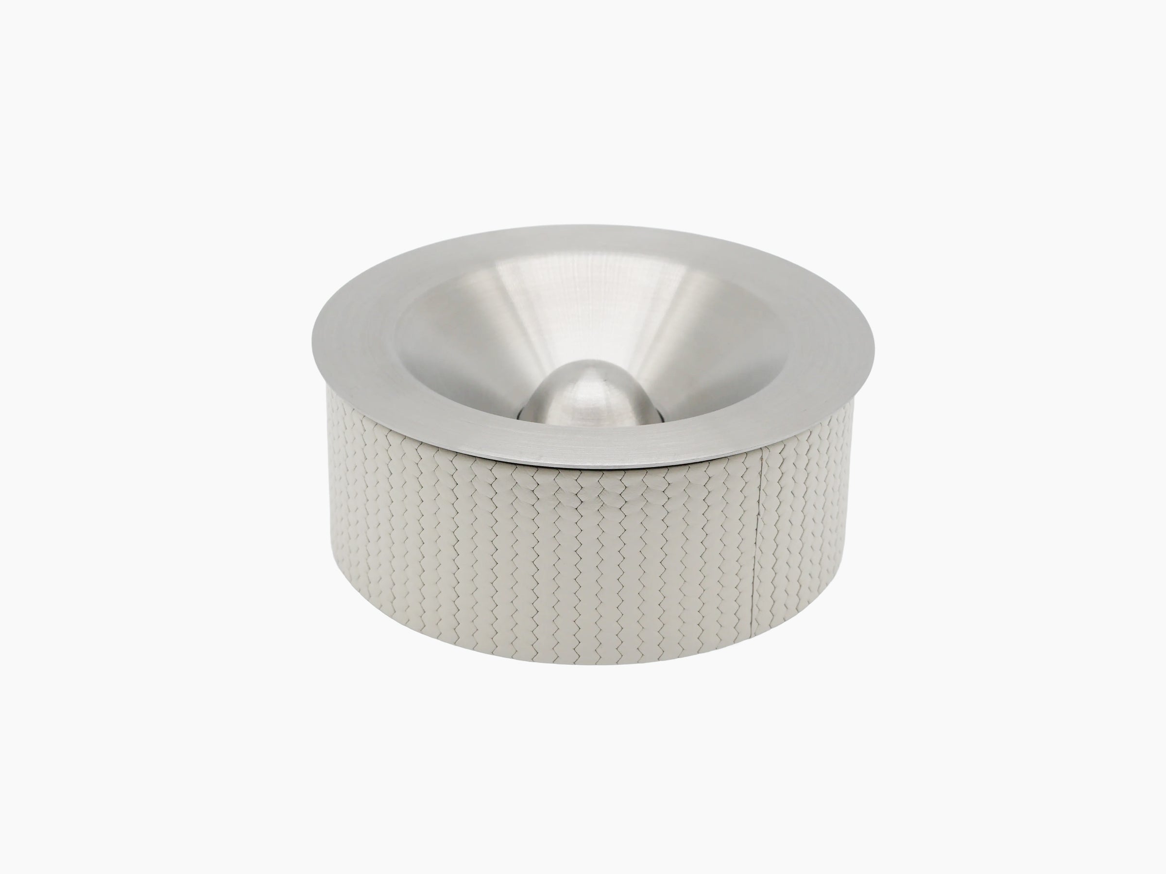 Vulcano Ashtray with polished chrome rim leather wrapped body and rotating cover