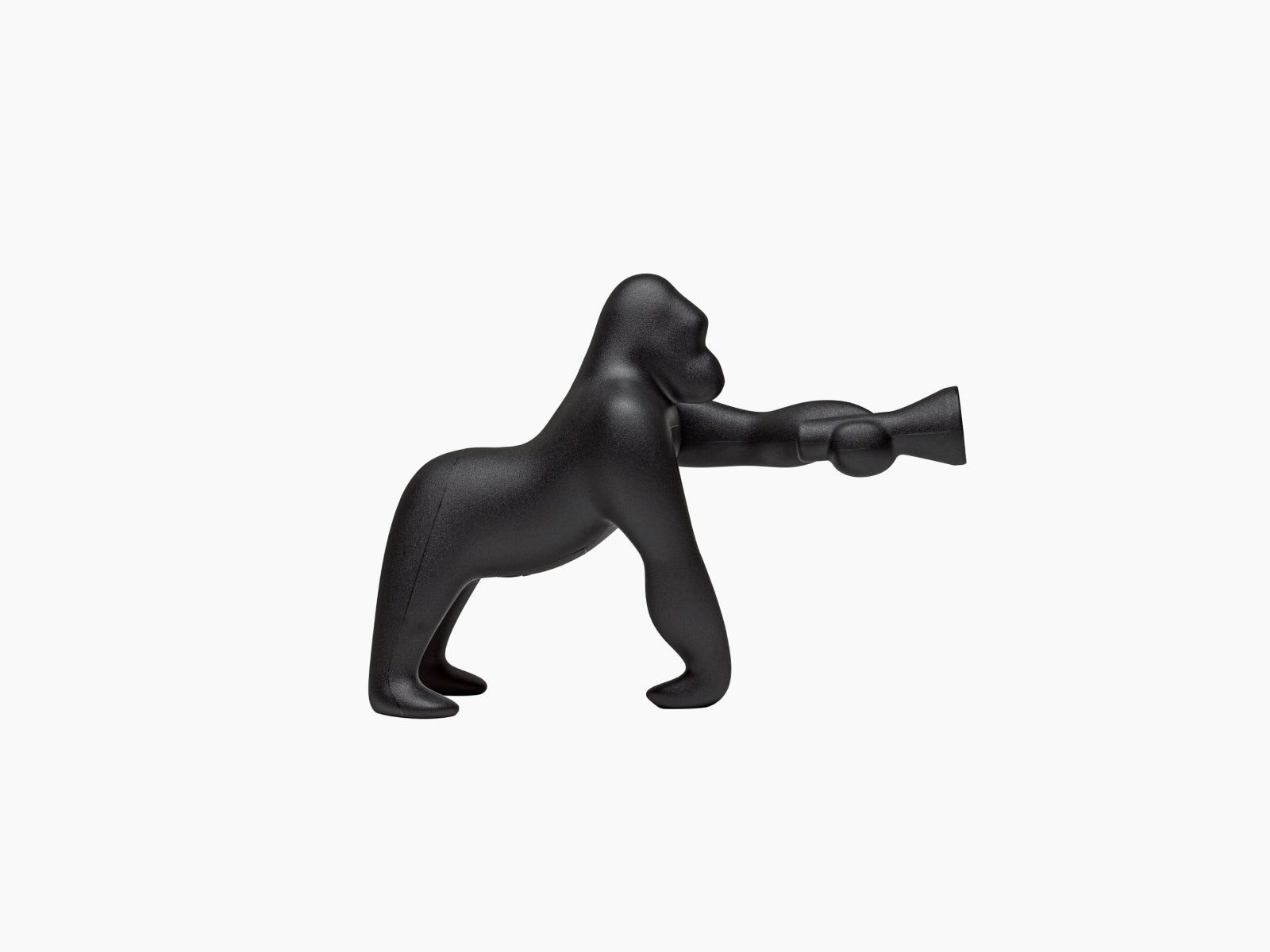 Kong XS black gorilla lamp with an adjustable arm and a lit light head