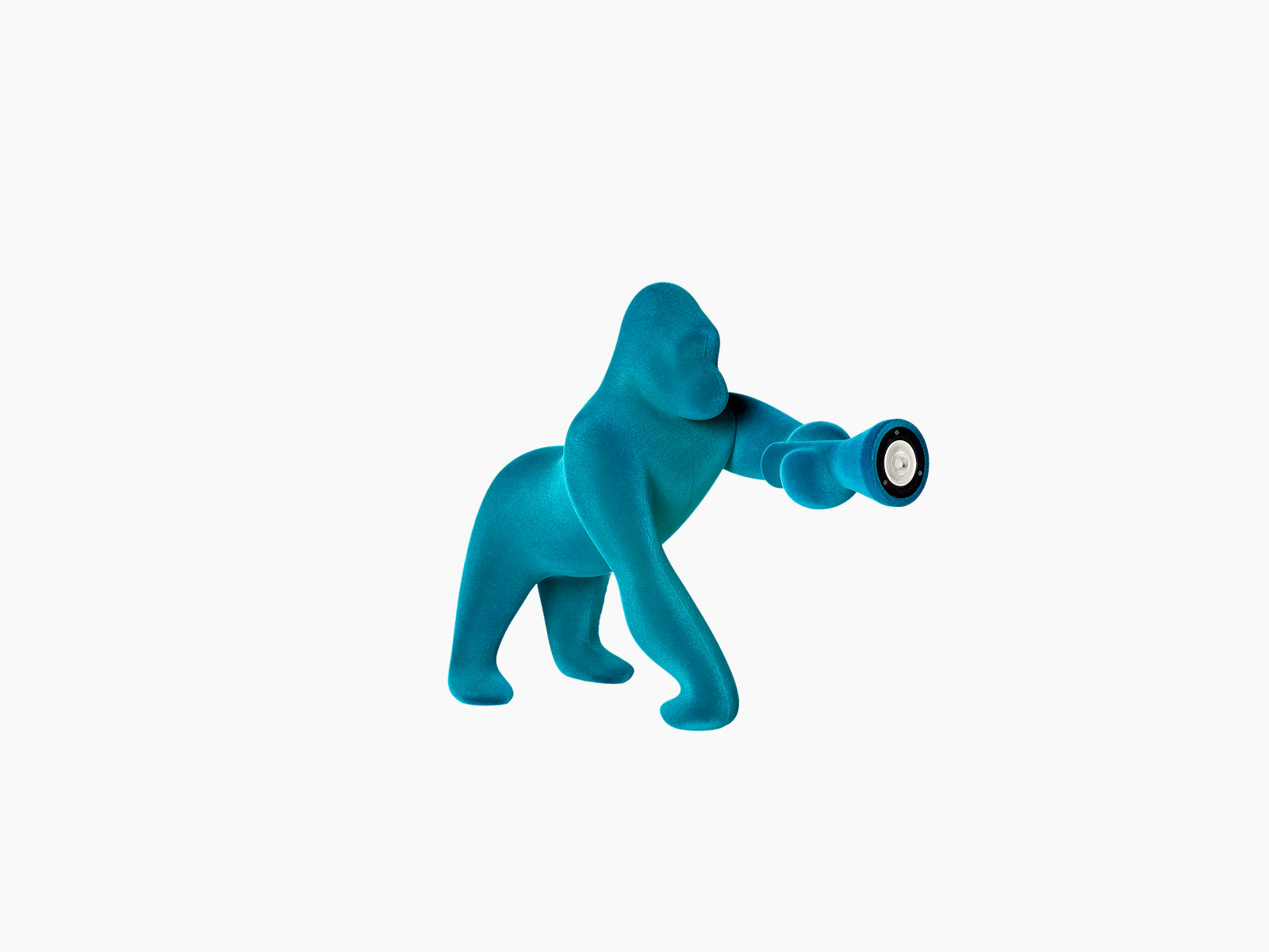Kong XS velvet light blue gorilla lamp with a forward extending arm and circular light head.