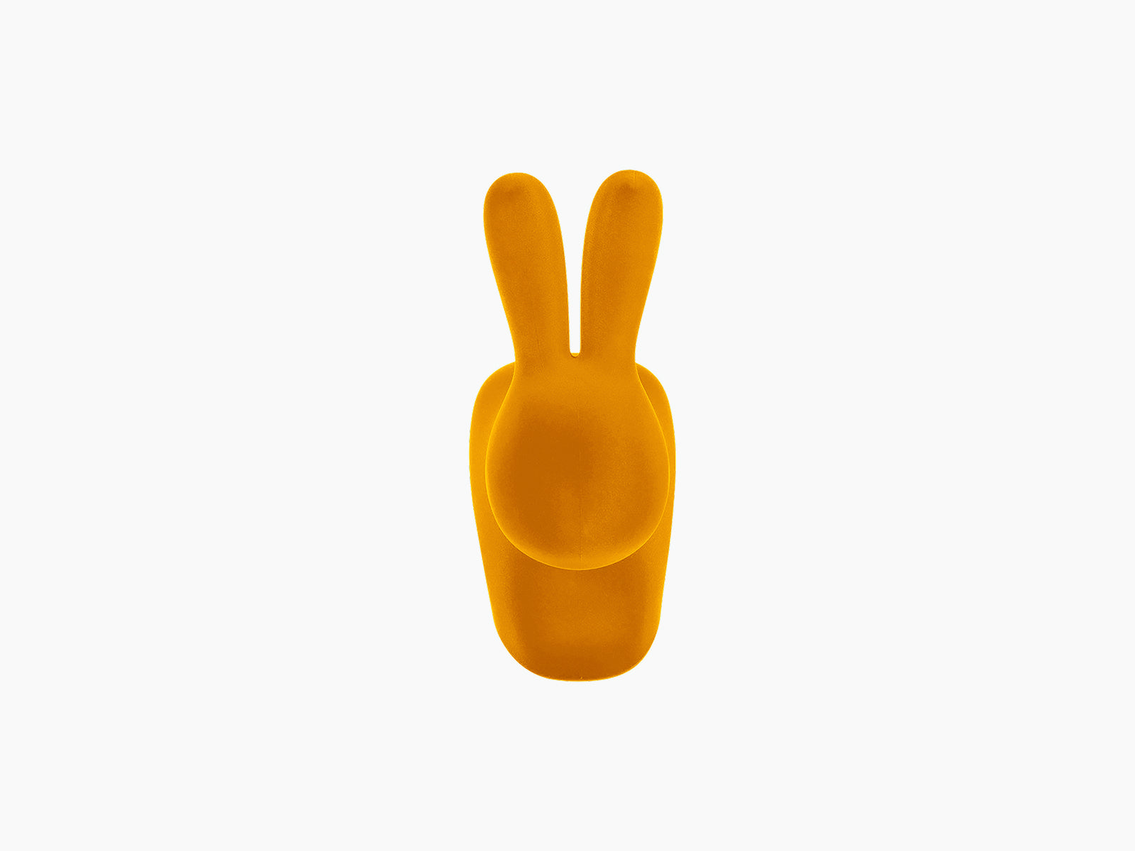 Bright yellow Rabbit Chair sculpture with ears upright against a white background.