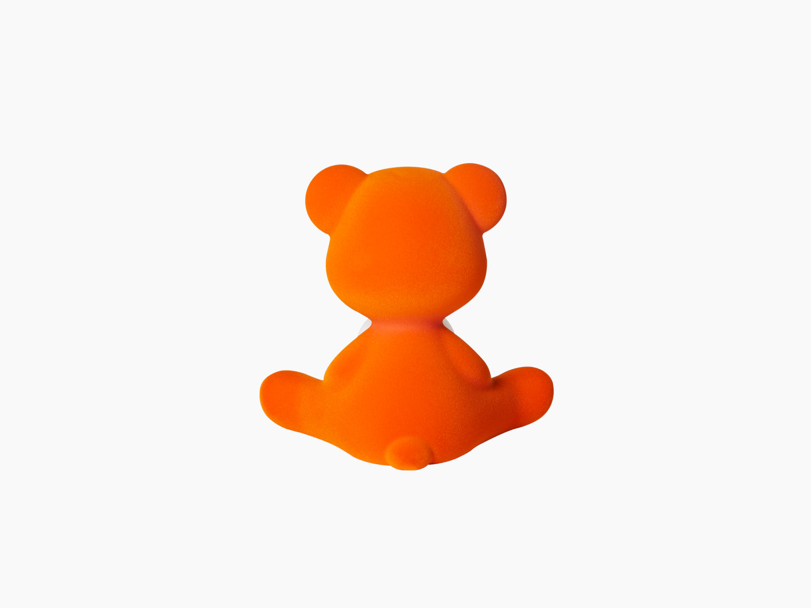 Rear view of the orange Teddy Girl velvet lamp