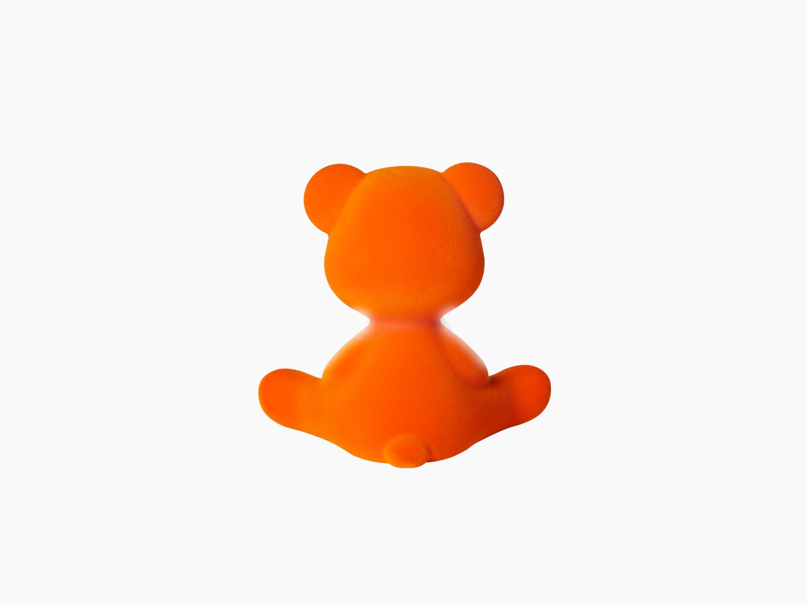 Back view of Velvet Orange Teddy Girl LED Lamp in a seated pose against a white background