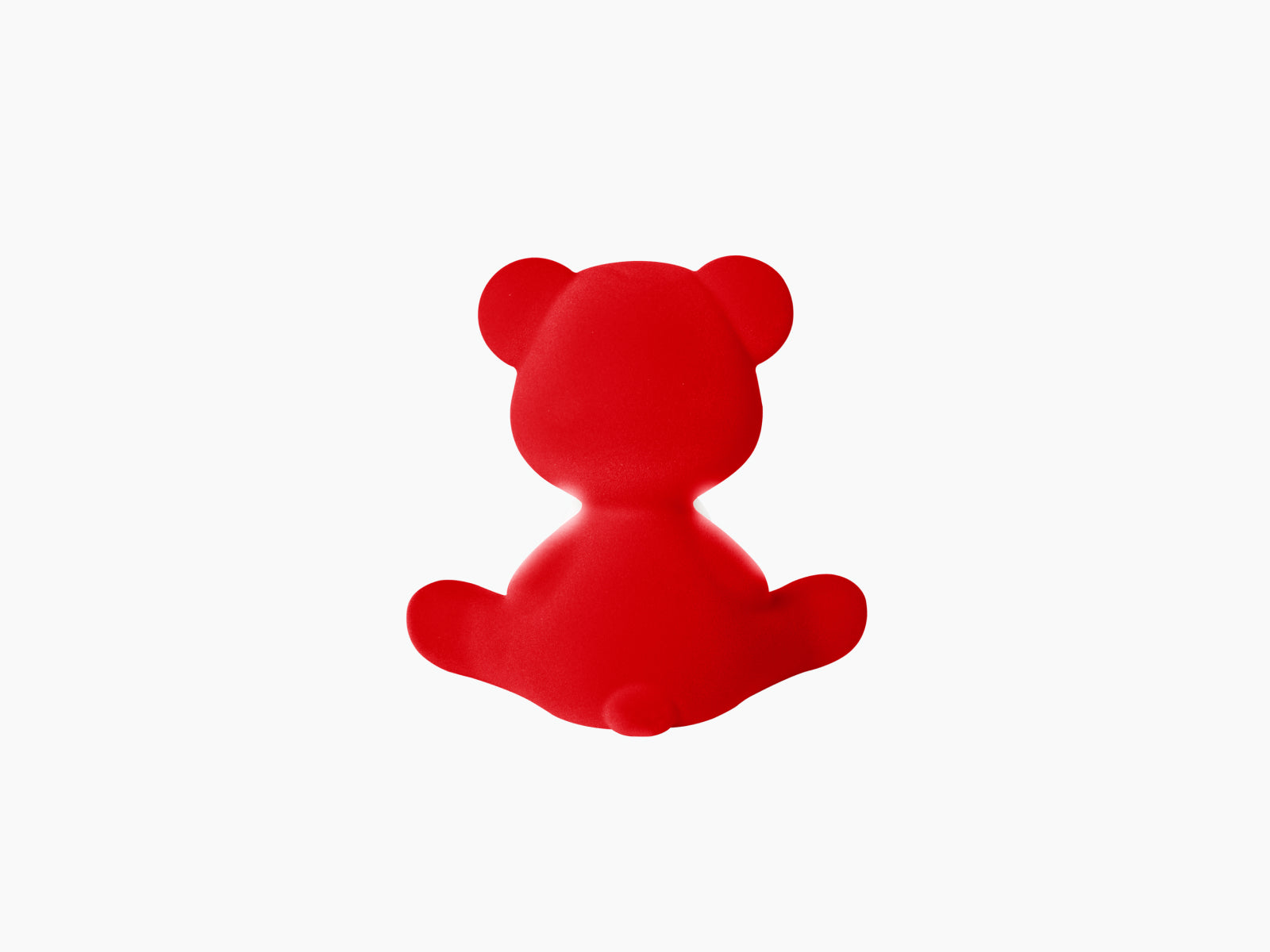Rear view of Teddy Girl Velvet Red LED lamp seated on a white background