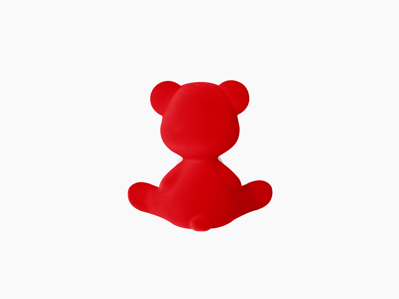 Rear view of Teddy Girl Velvet Red LED lamp seated on a white background