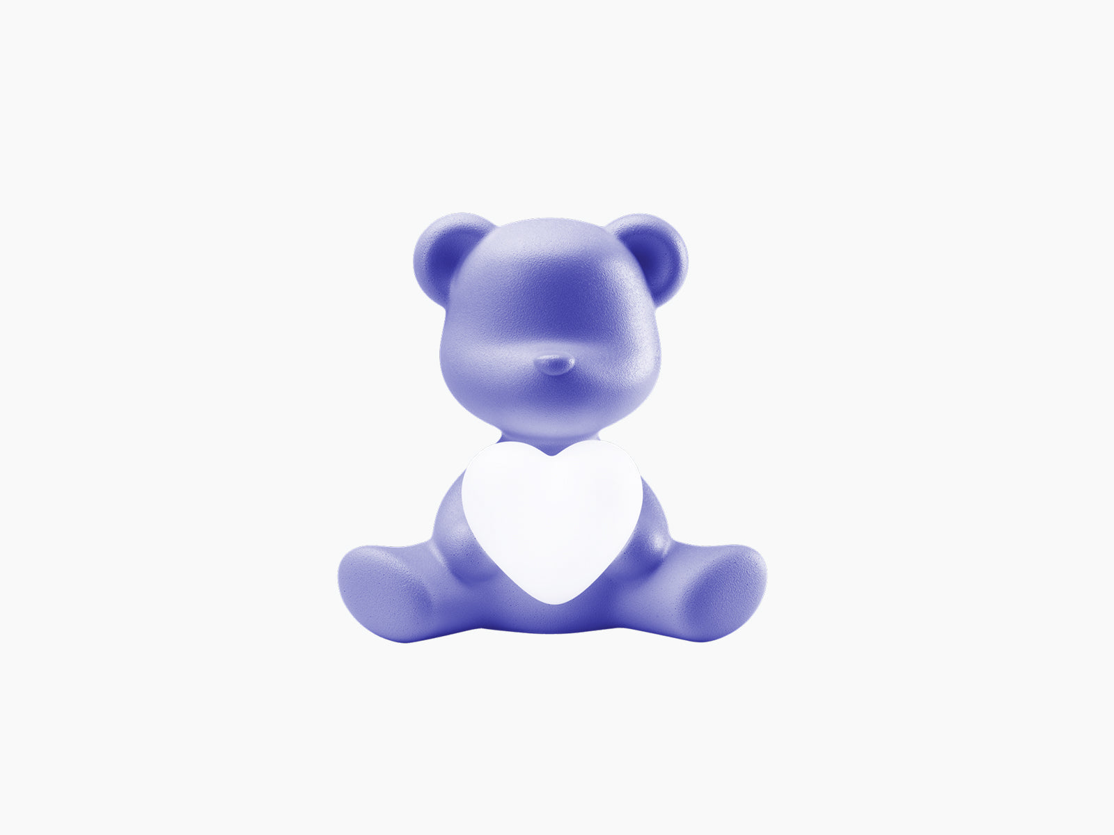 Velvet blue violet Teddy Love LED Lamp XS bear seated with a white heart on its chest