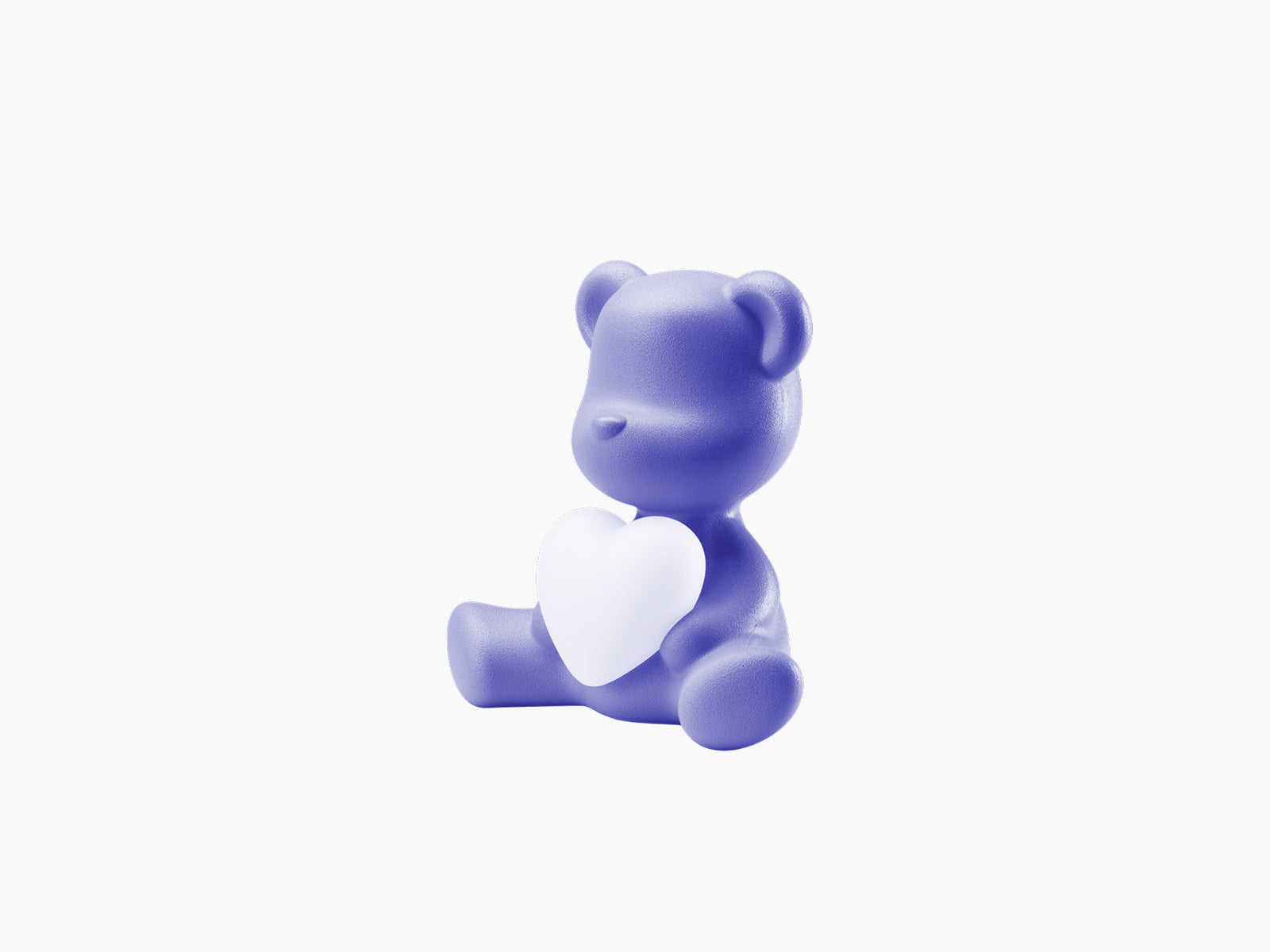 Teddy Love LED Lamp XS velvet blue violet bear holding a white heart while seated