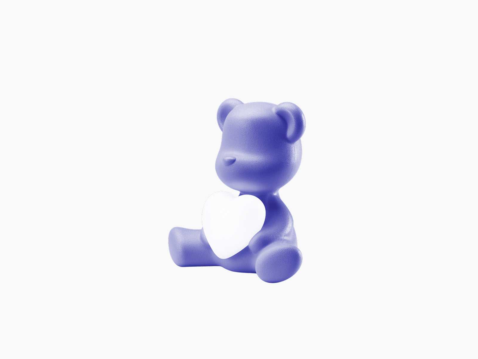 Teddy Love LED Lamp XS velvet blue violet bear with white heart shown from the front view