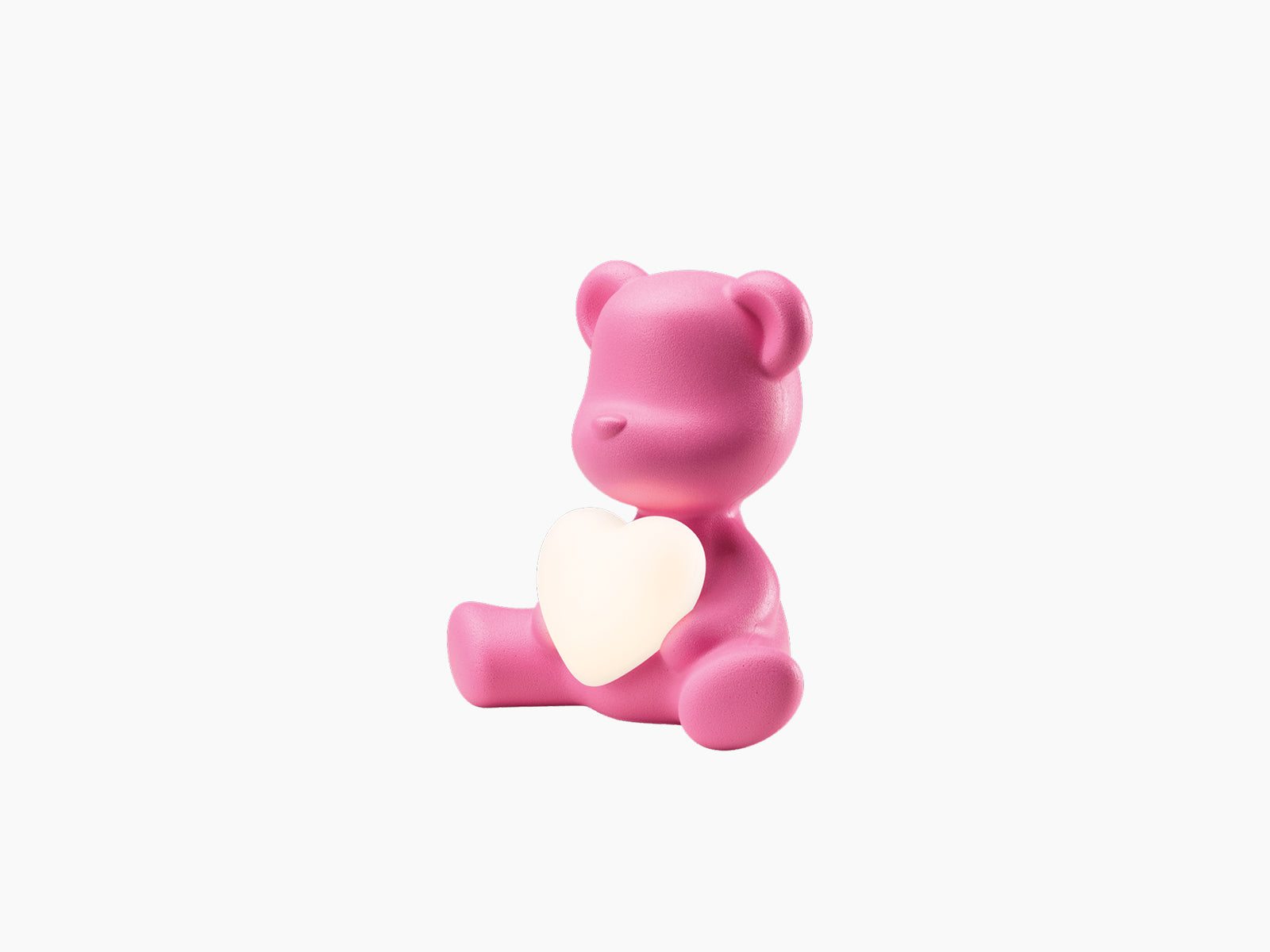 Soft pink Teddy Love LED Lamp XS bear seated with a white heart