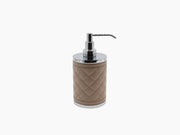 Alghero Diamonds Soap Dispenser with beige diamond-quilted leather wrap and chrome pump