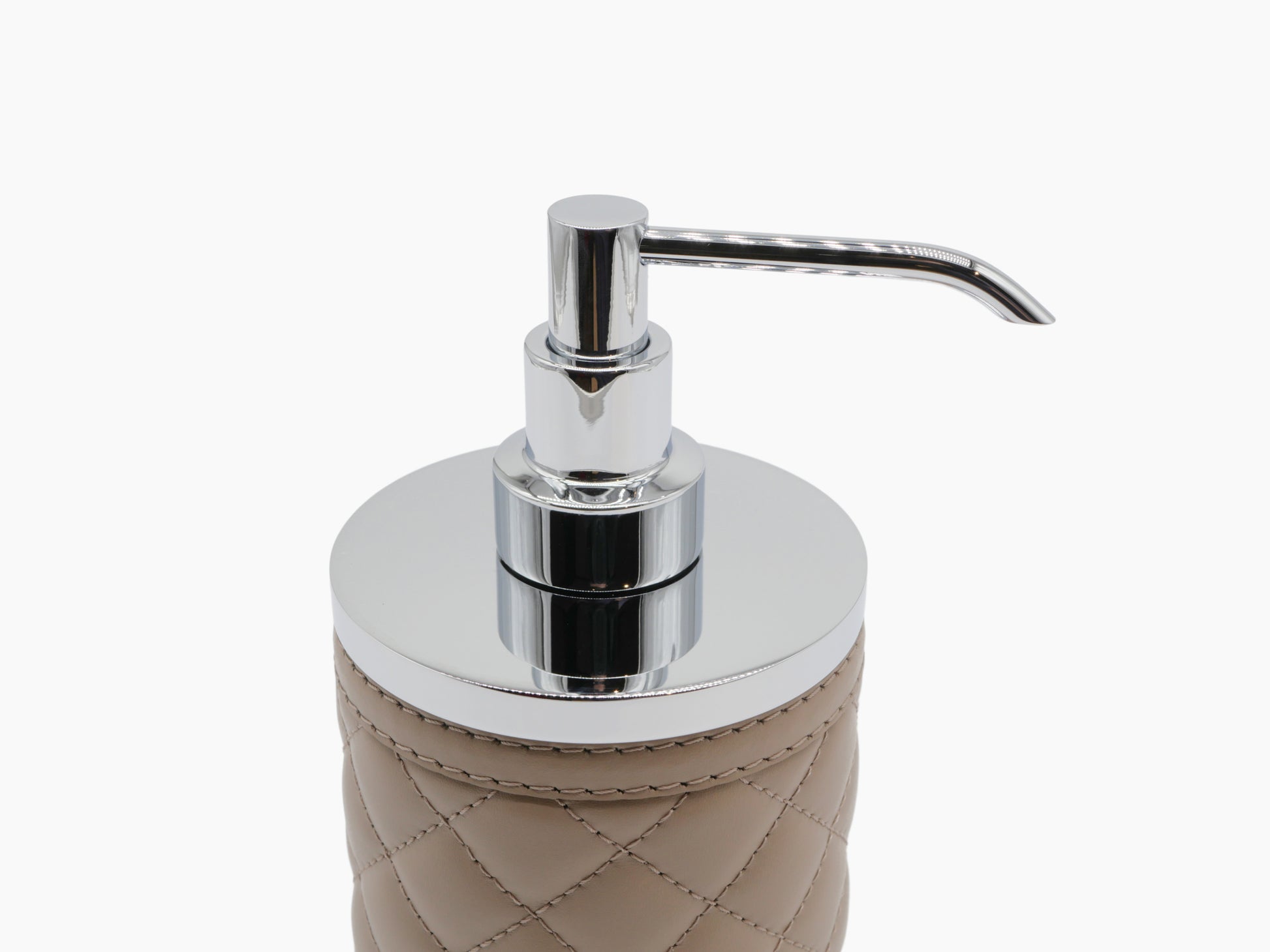 Alghero Diamonds Soap Dispenser chrome pump detail over leather wrapped body