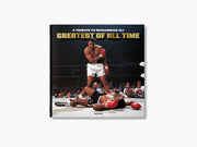 Book cover titled Greatest of All Time A Tribute to Muhammad Ali showing Muhammad Ali standing over a fallen opponent in a boxing ring