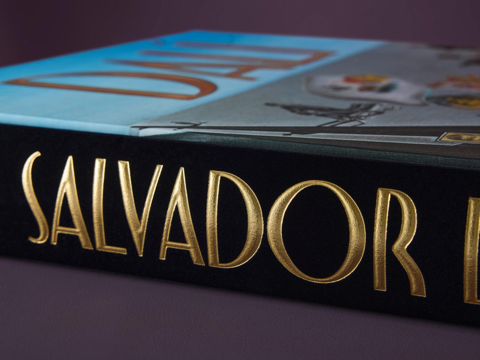 Close-up of the Dalí book spine with gold Salvador Dalí lettering