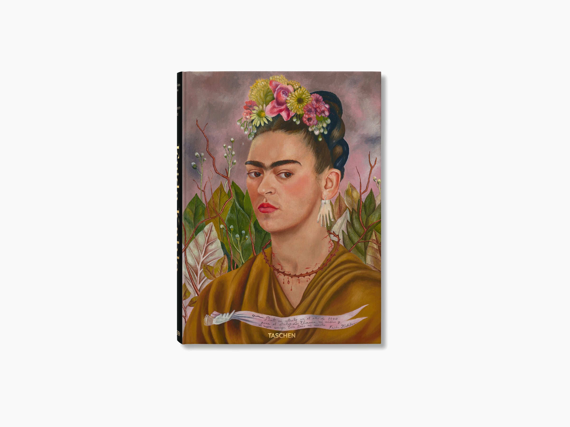 Frida Kahlo complete paintings hardback cover showing Frida with a flower crown.