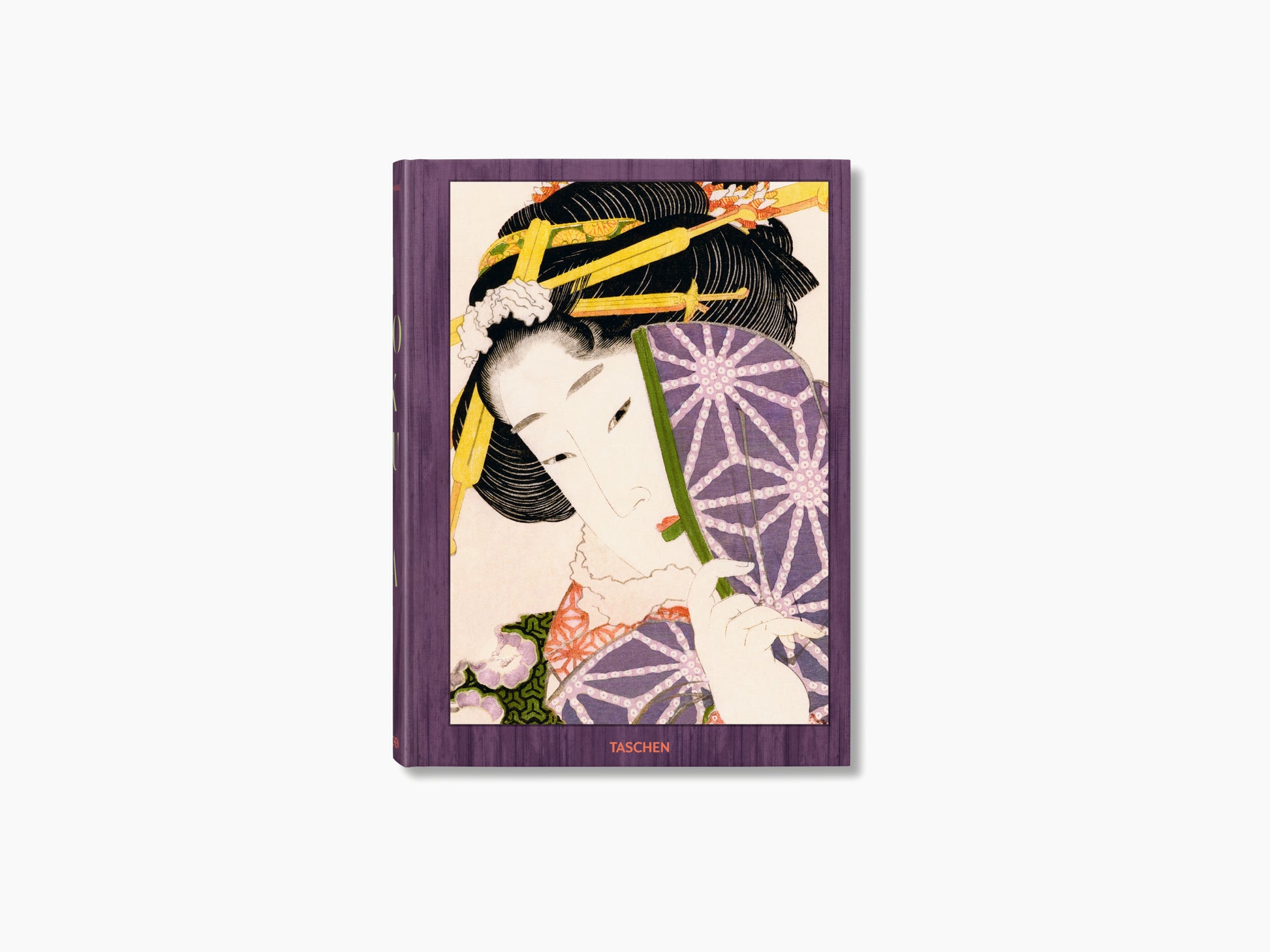 Purple cover Hokusai monograph featuring a geisha portrait on the front