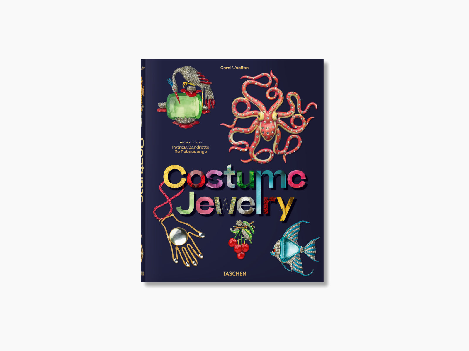 Costume Jewelry book cover with multicolored text and jeweled motifs on a dark navy background.