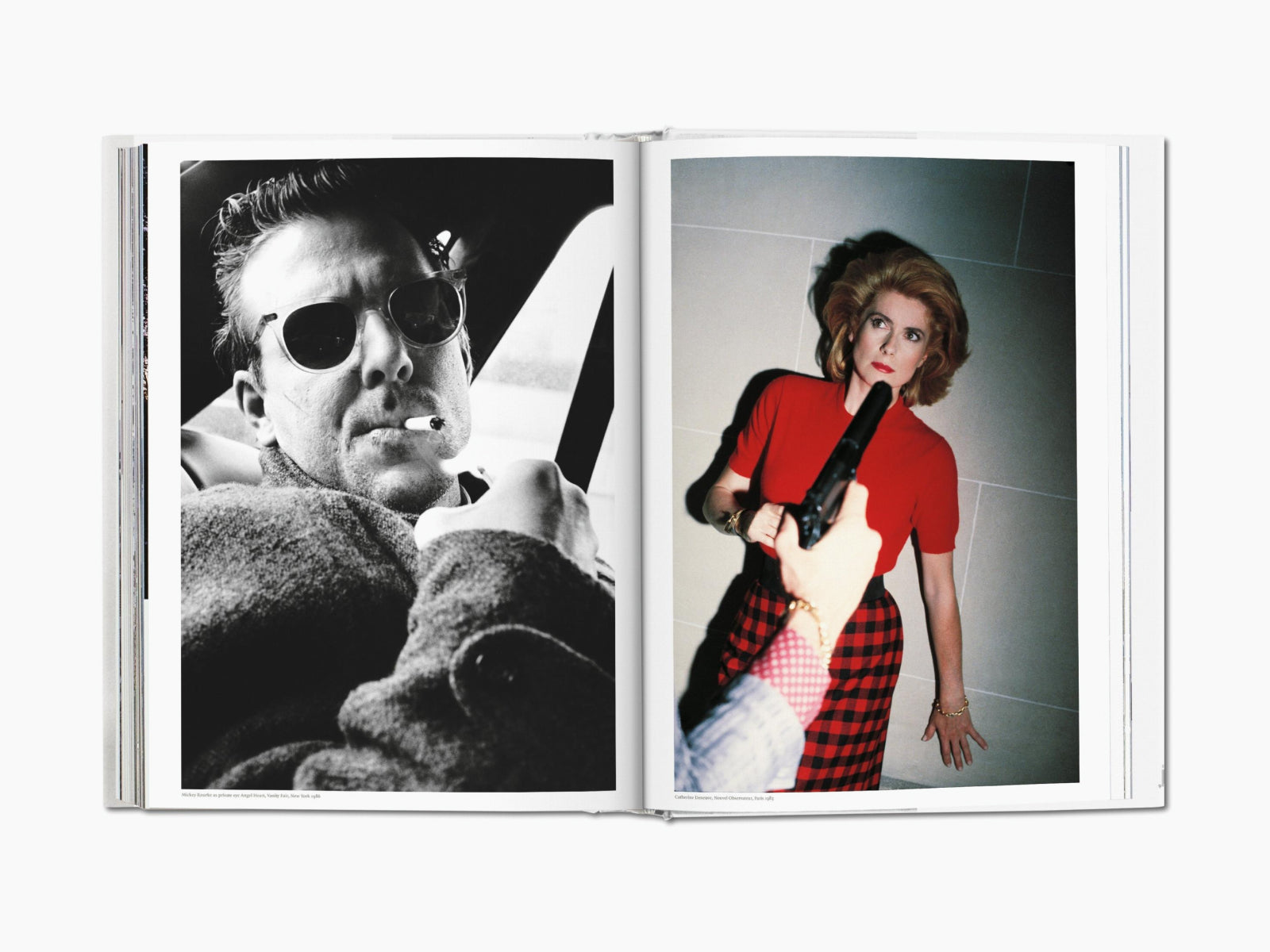 Open SUMO edition spread showing a black-and-white portrait of a smoking man on the left and a red fashion shot on the right